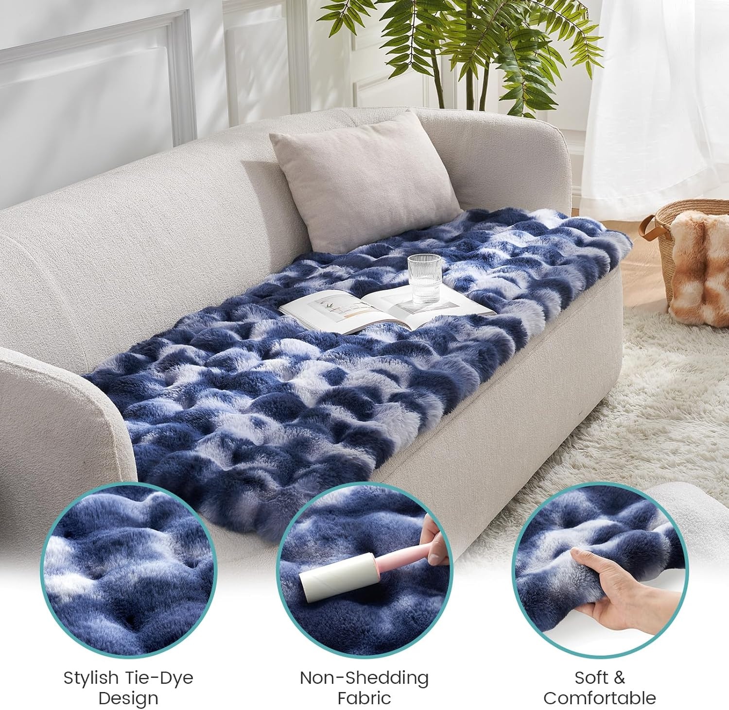 image:imageCOZY KISS Couch Cover for Dogs Washable Ultra Soft Faux Fur Pet Sofa Pad for Car Seat Protector Liquid Pee Proof Cat Mat Warm Pad for Dresser Top 275x59 inch Tie Dye GreyTie Dye Blue