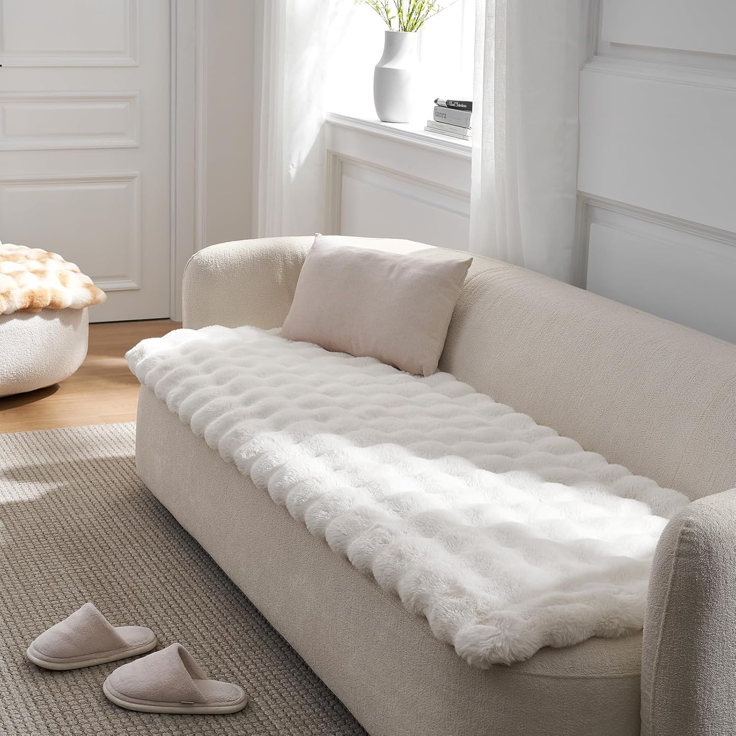 image:imageCOZY KISS Couch Cover for Dogs Washable Ultra Soft Faux Fur Pet Sofa Pad for Car Seat Protector Liquid Pee Proof Cat Mat Warm Pad for Dresser Top 275x59 inch Tie Dye GreyCream