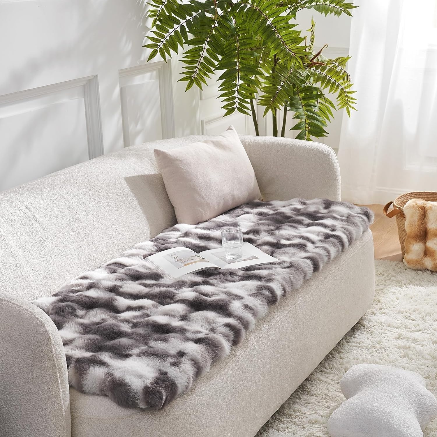 image:imageCOZY KISS Couch Cover for Dogs Washable Ultra Soft Faux Fur Pet Sofa Pad for Car Seat Protector Liquid Pee Proof Cat Mat Warm Pad for Dresser Top 275x59 inch Tie Dye GreyTie Dye Grey