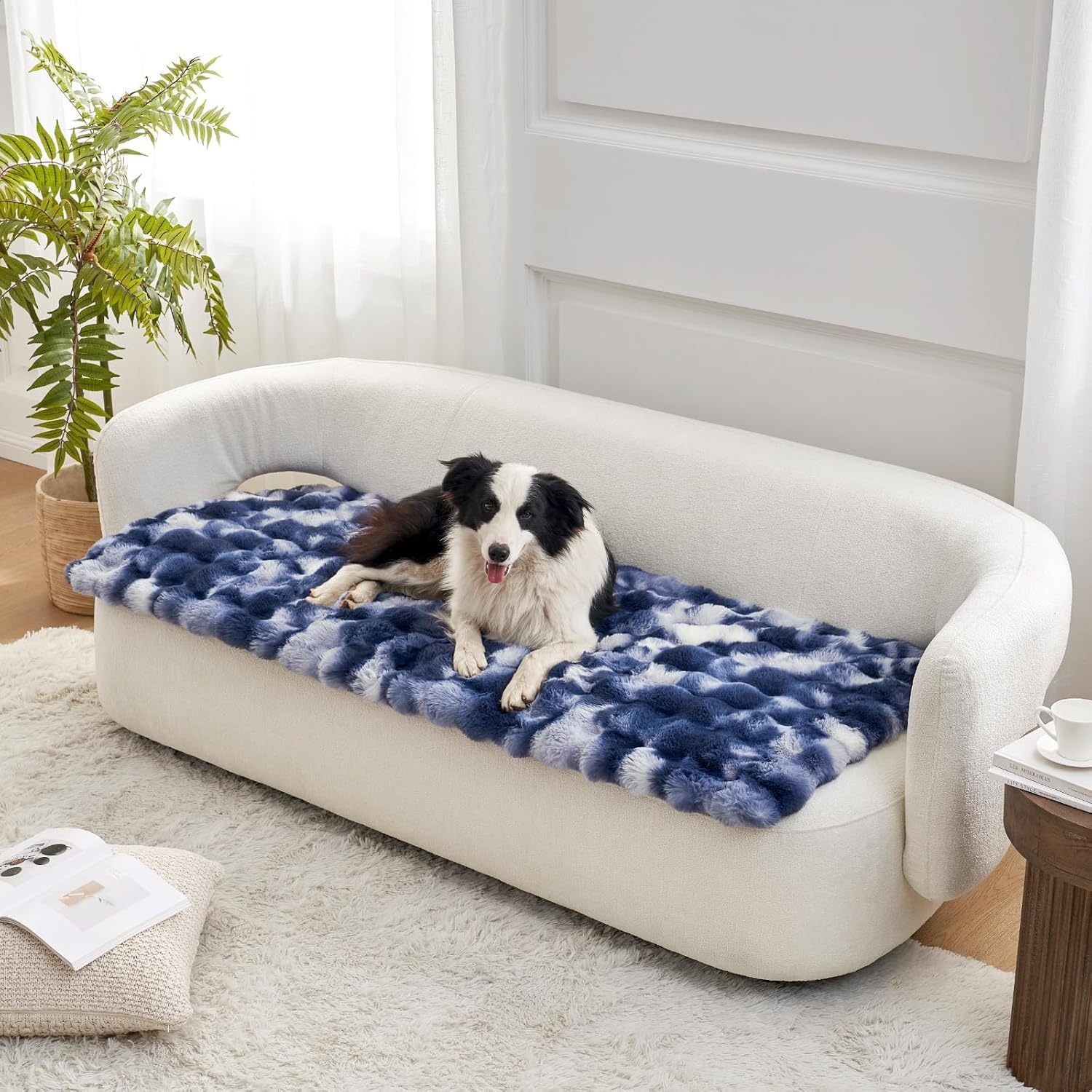 image:imageCOZY KISS Couch Cover for Dogs Washable Ultra Soft Faux Fur Pet Sofa Pad for Car Seat Protector Liquid Pee Proof Cat Mat Warm Pad for Dresser Top 275x59 inch Tie Dye GreyTie Dye Blue