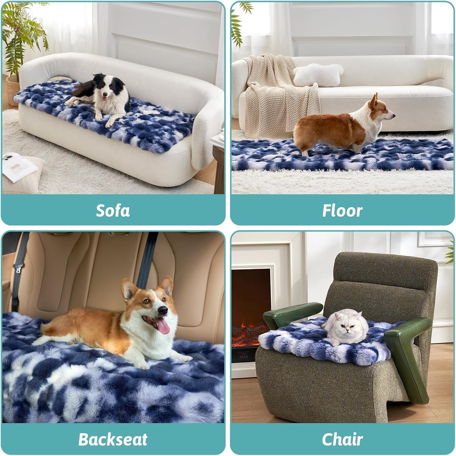 image:imageCOZY KISS Couch Cover for Dogs Washable Ultra Soft Faux Fur Pet Sofa Pad for Car Seat Protector Liquid Pee Proof Cat Mat Warm Pad for Dresser Top 275x59 inch Tie Dye GreyTie Dye Blue