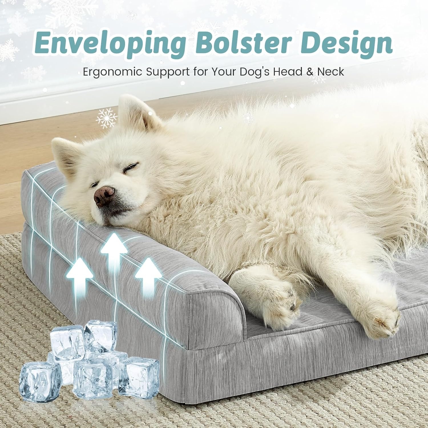 image:imageCOZY KISS Cooling Dog Bed Orthopedic Foam Dog Bed with Sides Removable Cover amp Waterproof Lining and Nonskid Bottom Comfortable Pet Beds for Dogs Blue 42 L x 30 W x 7 ThGrey