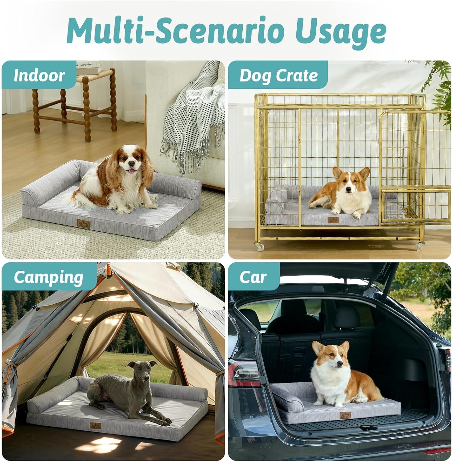 image:imageCOZY KISS Cooling Dog Bed Orthopedic Foam Dog Bed with Sides Removable Cover amp Waterproof Lining and Nonskid Bottom Comfortable Pet Beds for Dogs Blue 42 L x 30 W x 7 ThGrey