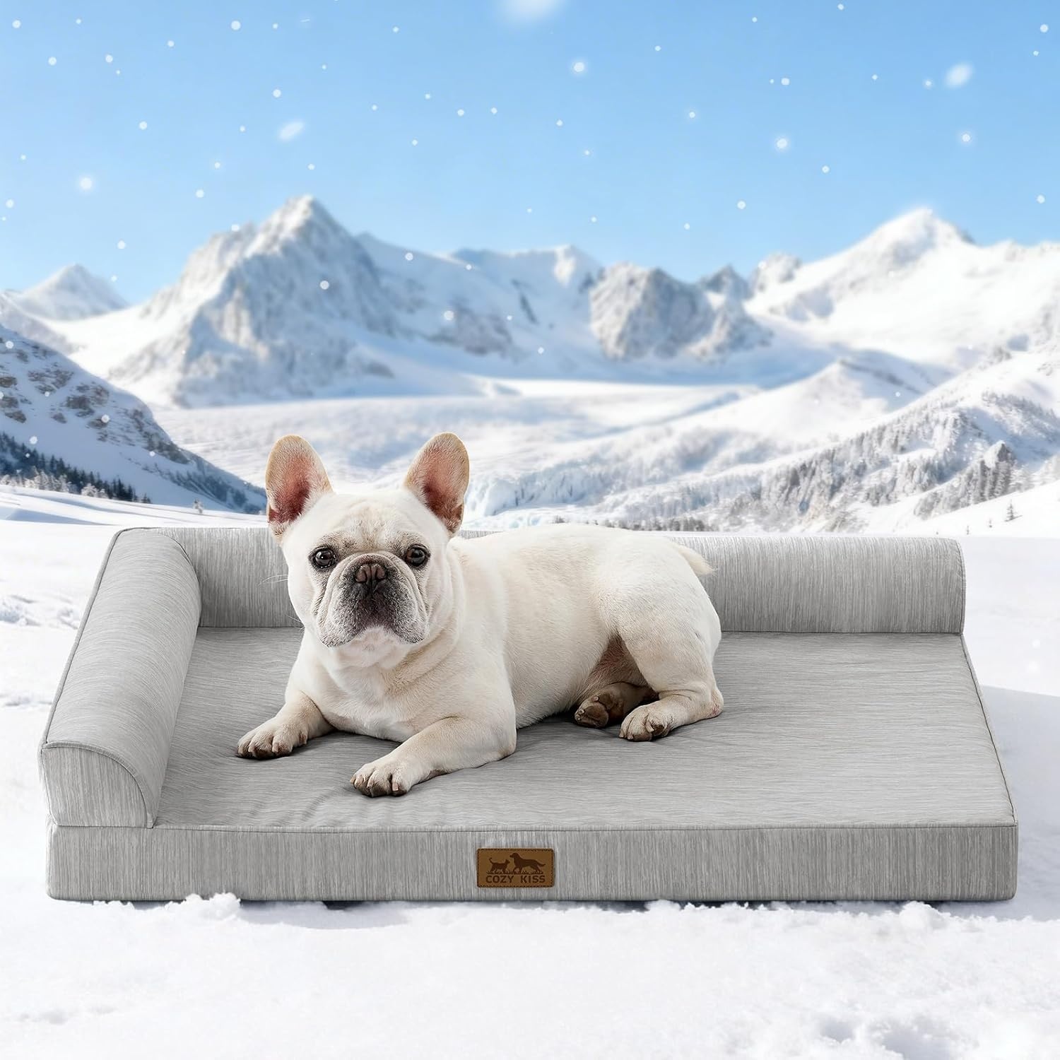 image:imageCOZY KISS Cooling Dog Bed Orthopedic Foam Dog Bed with Sides Removable Cover amp Waterproof Lining and Nonskid Bottom Comfortable Pet Beds for Dogs Blue 42 L x 30 W x 7 ThGrey