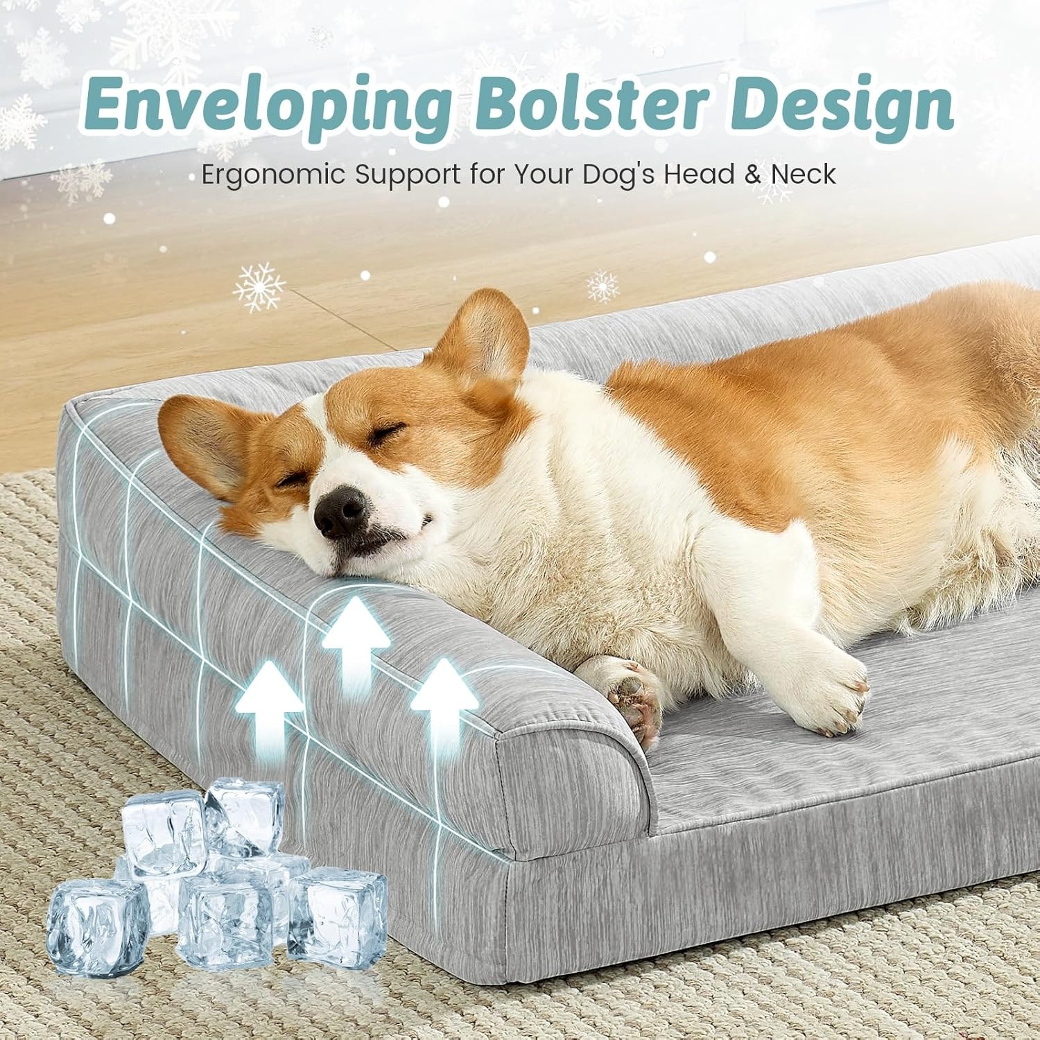 image:imageCOZY KISS Cooling Dog Bed Orthopedic Foam Dog Bed with Sides Removable Cover amp Waterproof Lining and Nonskid Bottom Comfortable Pet Beds for Dogs Blue 42 L x 30 W x 7 ThGrey