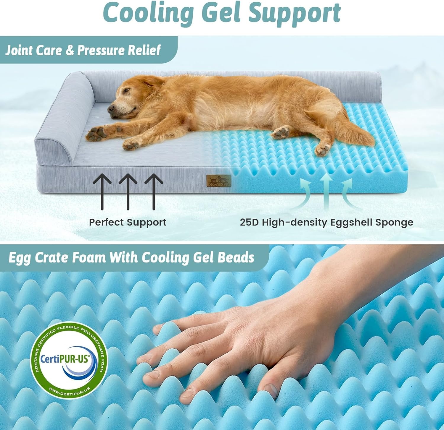 image:imageCOZY KISS Cooling Dog Bed Orthopedic Foam Dog Bed with Sides Removable Cover amp Waterproof Lining and Nonskid Bottom Comfortable Pet Beds for Dogs Blue 42 L x 30 W x 7 ThBlue