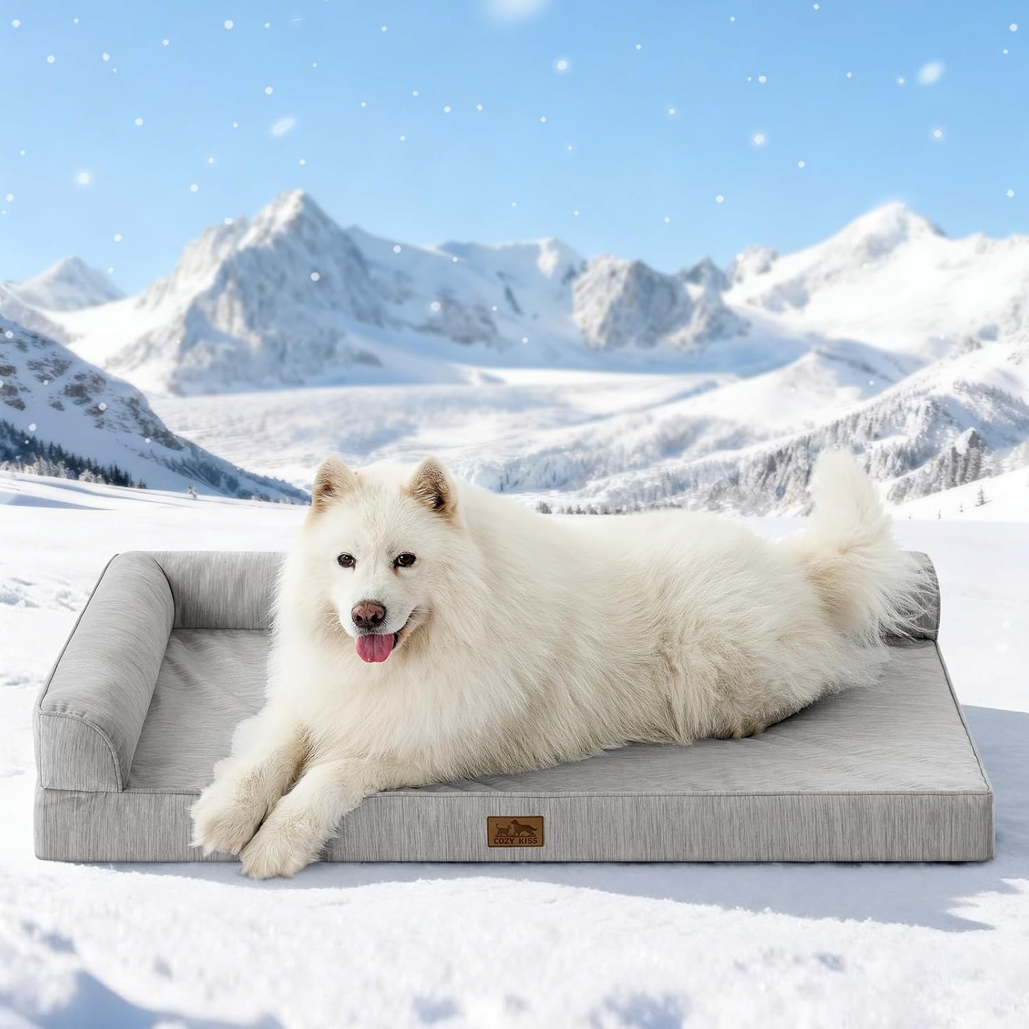 image:imageCOZY KISS Cooling Dog Bed Orthopedic Foam Dog Bed with Sides Removable Cover amp Waterproof Lining and Nonskid Bottom Comfortable Pet Beds for Dogs Blue 42 L x 30 W x 7 ThGrey