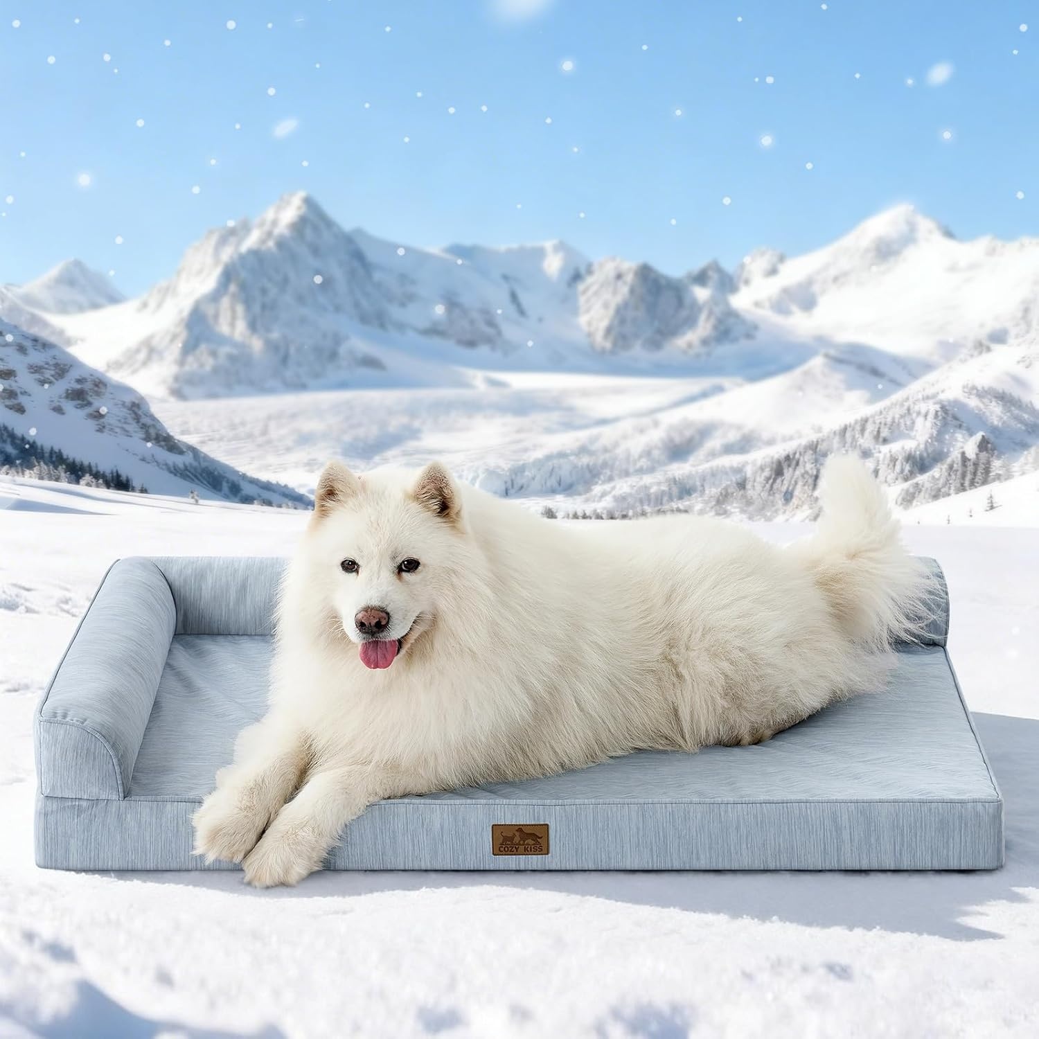 image:imageCOZY KISS Cooling Dog Bed Orthopedic Foam Dog Bed with Sides Removable Cover amp Waterproof Lining and Nonskid Bottom Comfortable Pet Beds for Dogs Blue 42 L x 30 W x 7 ThBlue