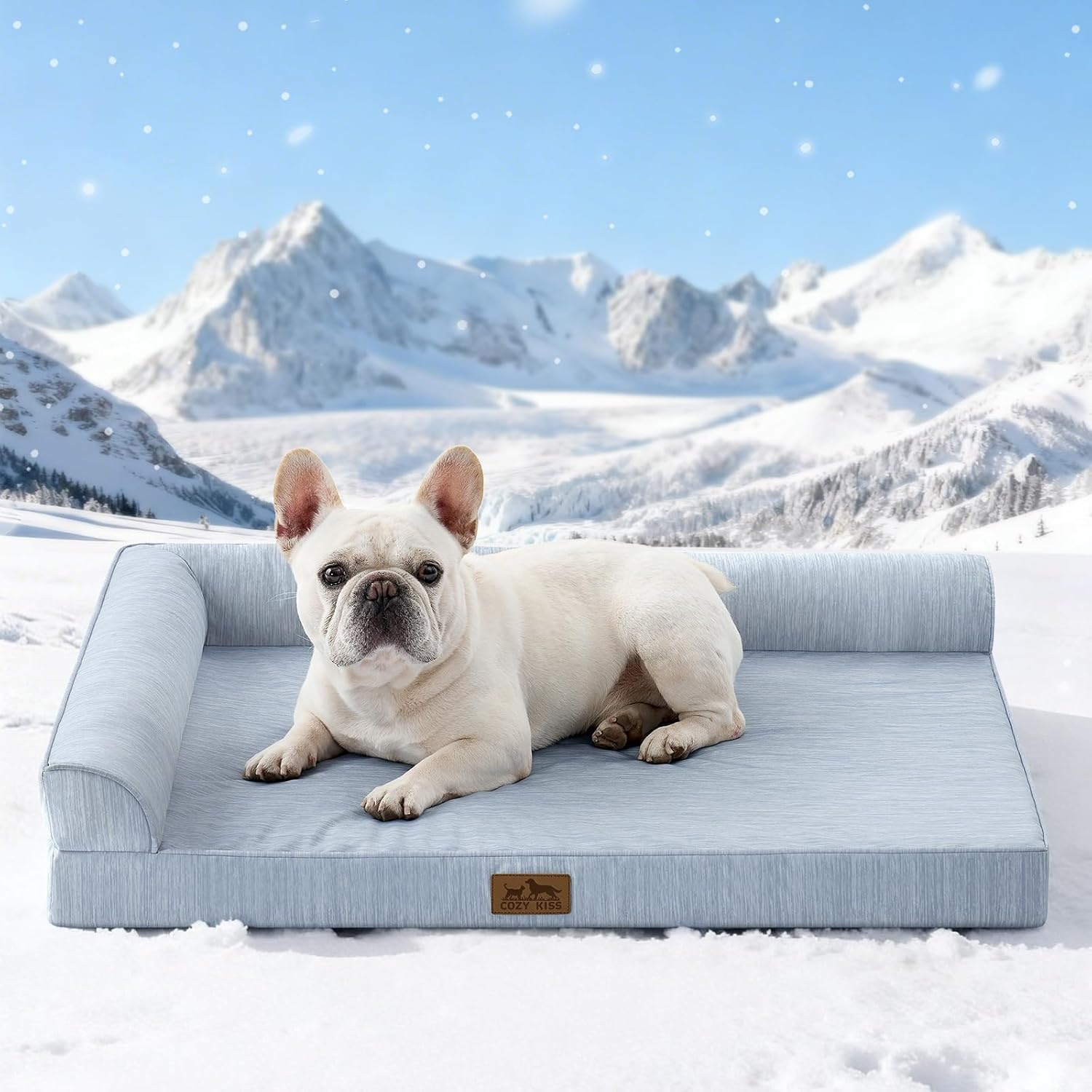 image:imageCOZY KISS Cooling Dog Bed Orthopedic Foam Dog Bed with Sides Removable Cover amp Waterproof Lining and Nonskid Bottom Comfortable Pet Beds for Dogs Blue 42 L x 30 W x 7 ThBlue