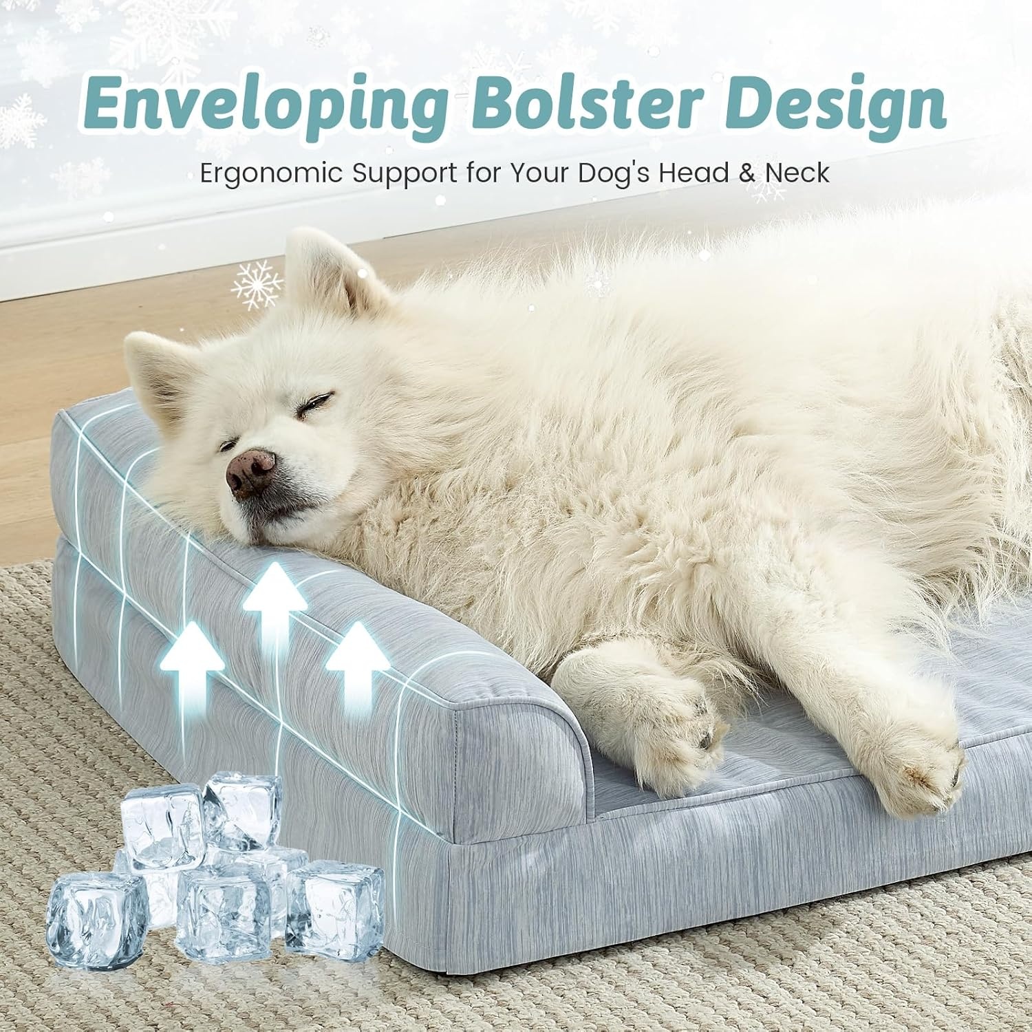 image:imageCOZY KISS Cooling Dog Bed Orthopedic Foam Dog Bed with Sides Removable Cover amp Waterproof Lining and Nonskid Bottom Comfortable Pet Beds for Dogs Blue 42 L x 30 W x 7 ThBlue