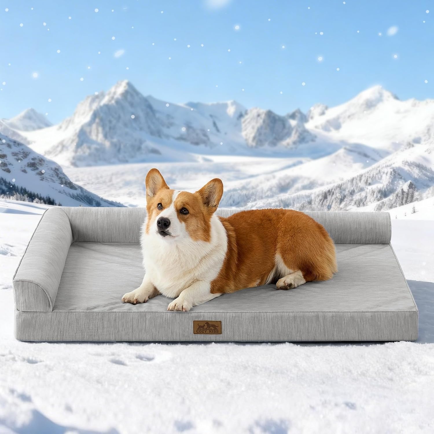image:imageCOZY KISS Cooling Dog Bed Orthopedic Foam Dog Bed with Sides Removable Cover amp Waterproof Lining and Nonskid Bottom Comfortable Pet Beds for Dogs Blue 42 L x 30 W x 7 ThGrey