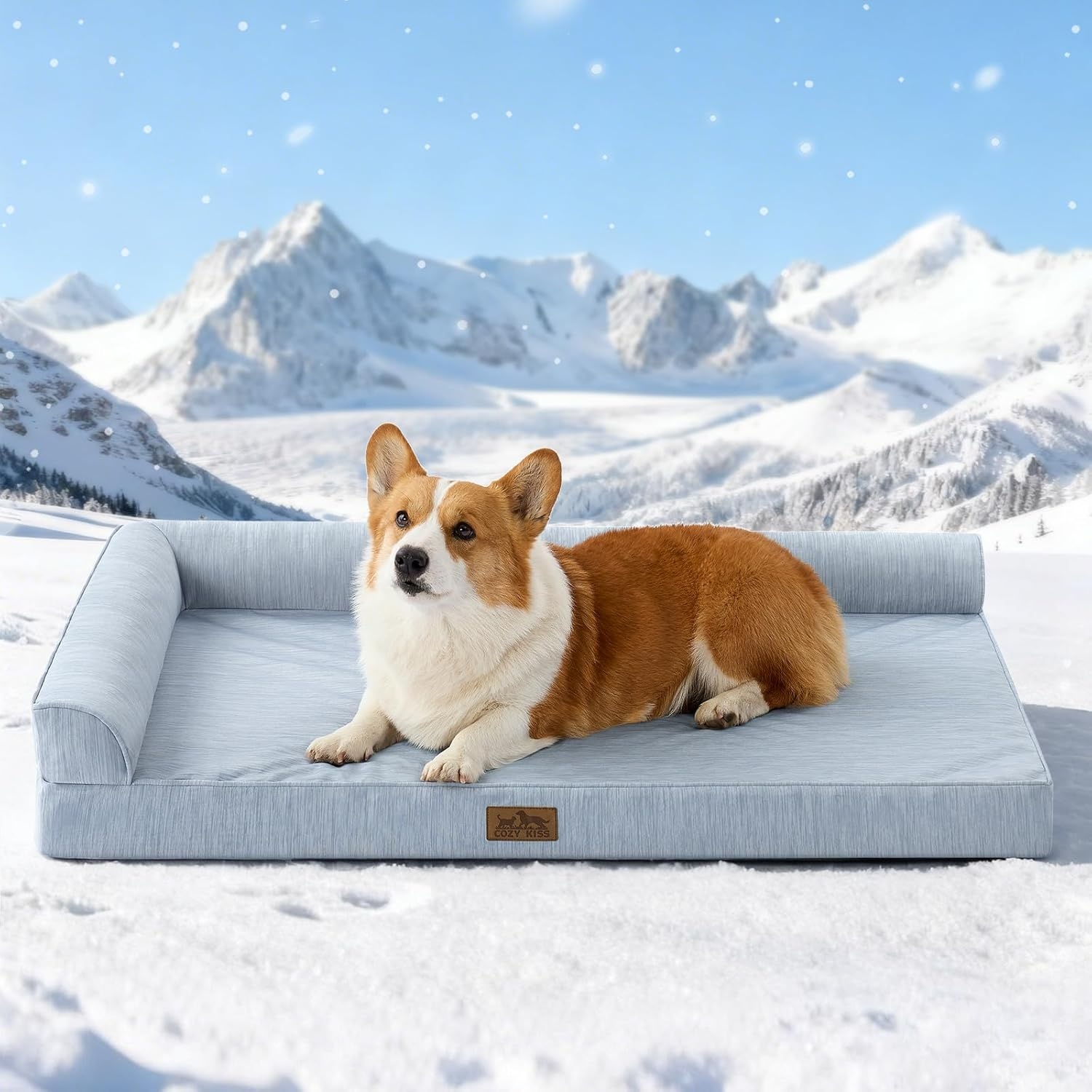 image:imageCOZY KISS Cooling Dog Bed Orthopedic Foam Dog Bed with Sides Removable Cover amp Waterproof Lining and Nonskid Bottom Comfortable Pet Beds for Dogs Blue 42 L x 30 W x 7 ThBlue