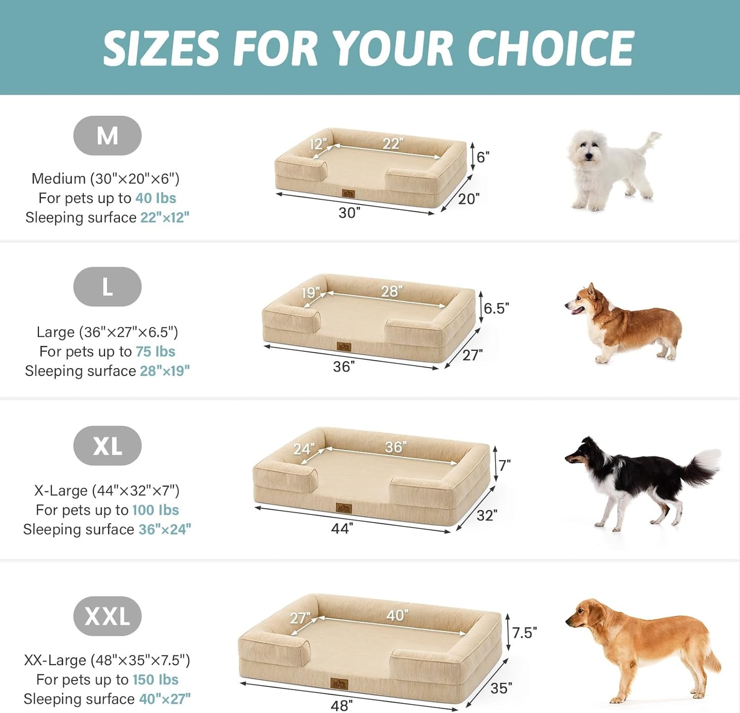image:imageCOZY KISS Cooling Dog Bed for Large Medium Size Dogs QMax gt04 Summer Cool Orthopedic Foam Pet Sofa Bed with Sides Bolster AntiSlip Couch with Washable Removable Cover L 36x27x65 inch BeigeBeige