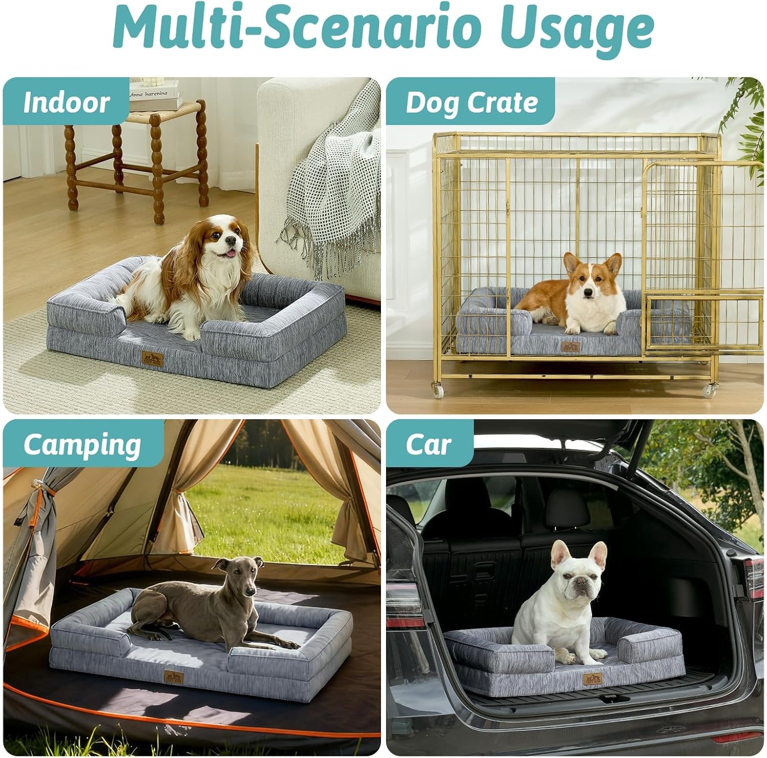 image:imageCOZY KISS Cooling Dog Bed for Large Medium Size Dogs QMax gt04 Summer Cool Orthopedic Foam Pet Sofa Bed with Sides Bolster AntiSlip Couch with Washable Removable Cover L 36x27x65 inch BeigeDark Grey