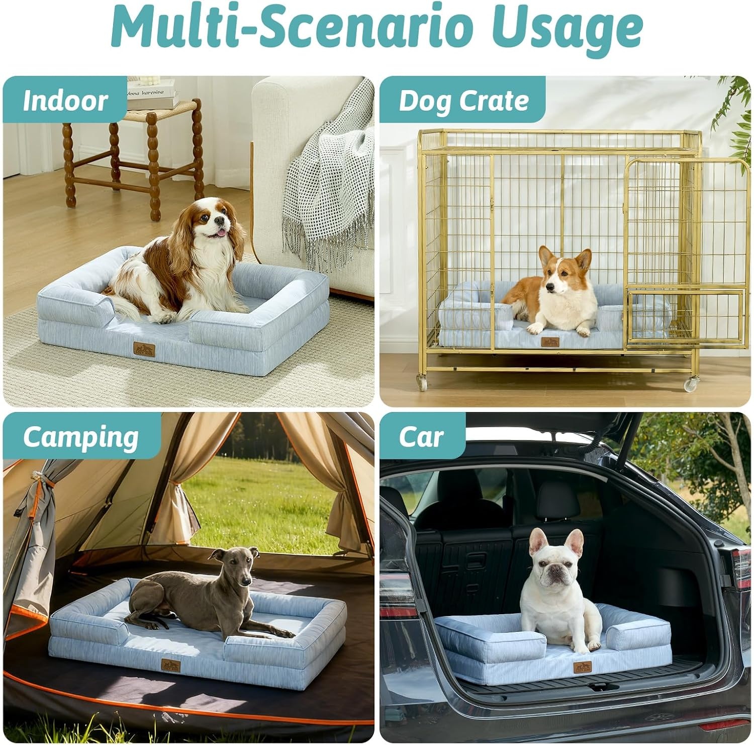 image:imageCOZY KISS Cooling Dog Bed for Large Medium Size Dogs QMax gt04 Summer Cool Orthopedic Foam Pet Sofa Bed with Sides Bolster AntiSlip Couch with Washable Removable Cover L 36x27x65 inch BeigeBlue