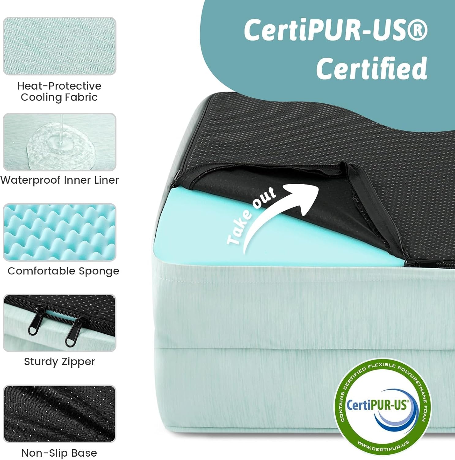 image:imageCOZY KISS Cooling Dog Bed for Large Medium Size Dogs QMax gt04 Summer Cool Orthopedic Foam Pet Sofa Bed with Sides Bolster AntiSlip Couch with Washable Removable Cover L 36x27x65 inch BeigeGreen