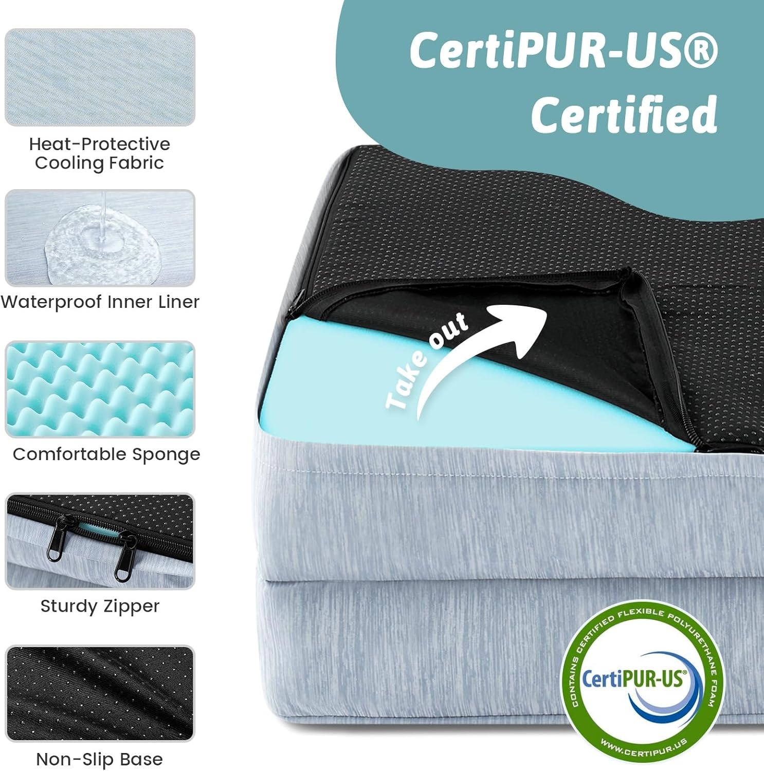 image:imageCOZY KISS Cooling Dog Bed for Large Medium Size Dogs QMax gt04 Summer Cool Orthopedic Foam Pet Sofa Bed with Sides Bolster AntiSlip Couch with Washable Removable Cover L 36x27x65 inch BeigeBlue
