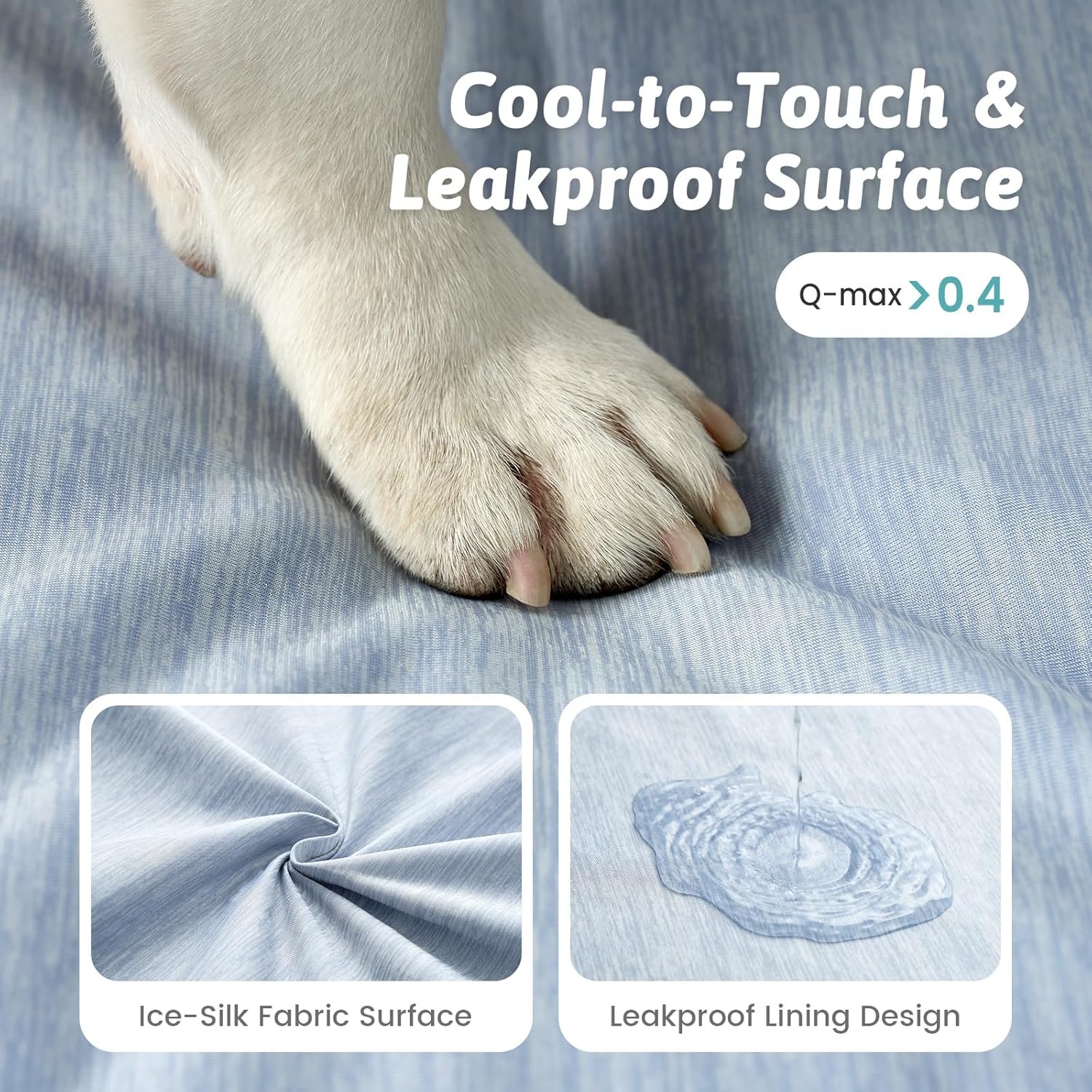 image:imageCOZY KISS Cooling Dog Bed for Large Medium Size Dogs QMax gt04 Summer Cool Orthopedic Foam Pet Sofa Bed with Sides Bolster AntiSlip Couch with Washable Removable Cover L 36x27x65 inch BeigeBlue
