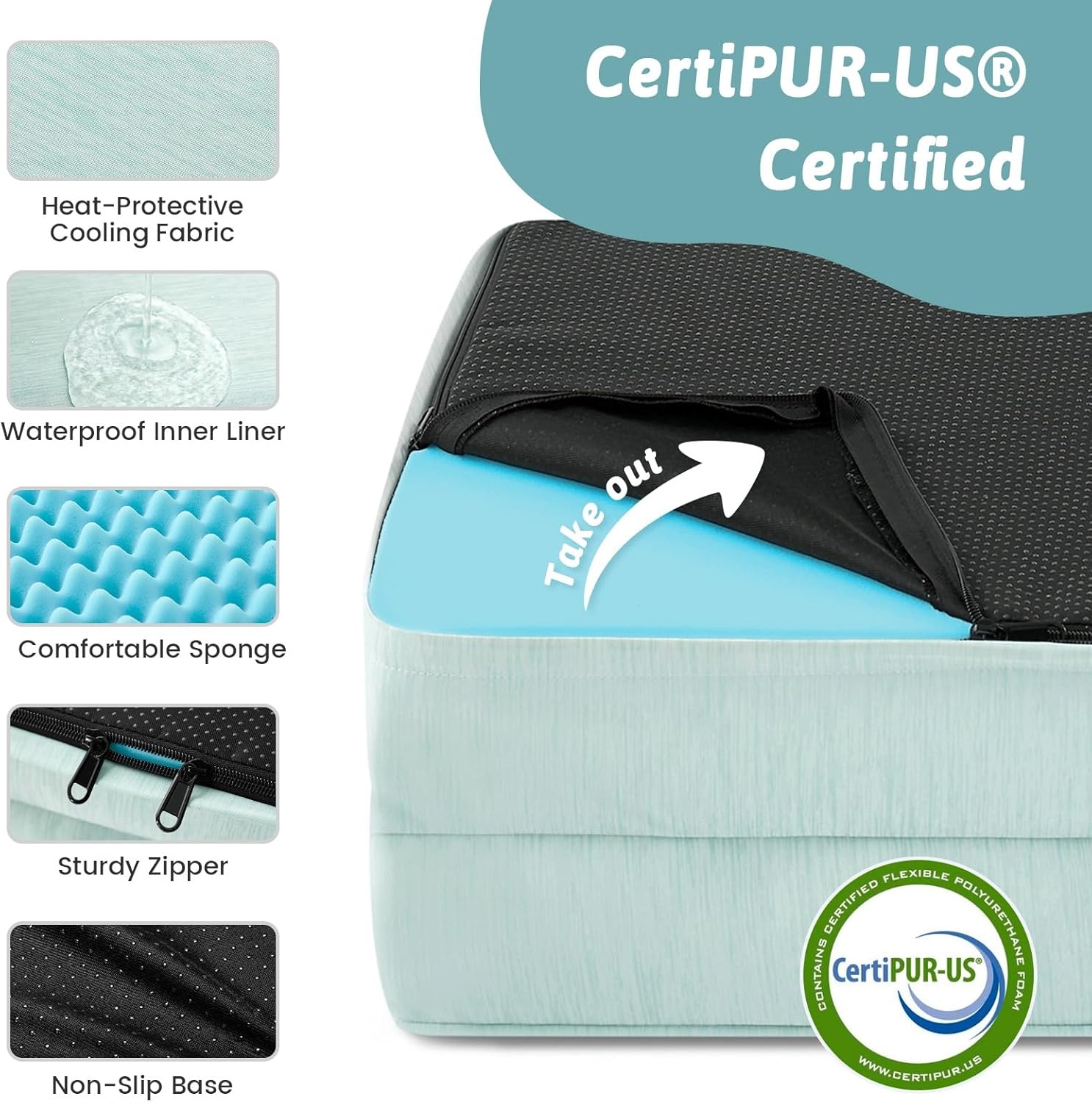 image:imageCOZY KISS Cooling Dog Bed for Large Medium Size Dogs QMax gt04 Summer Cool Orthopedic Foam Pet Sofa Bed with Sides Bolster AntiSlip Couch with Washable Removable Cover L 36x27x65 inch BeigeGreen
