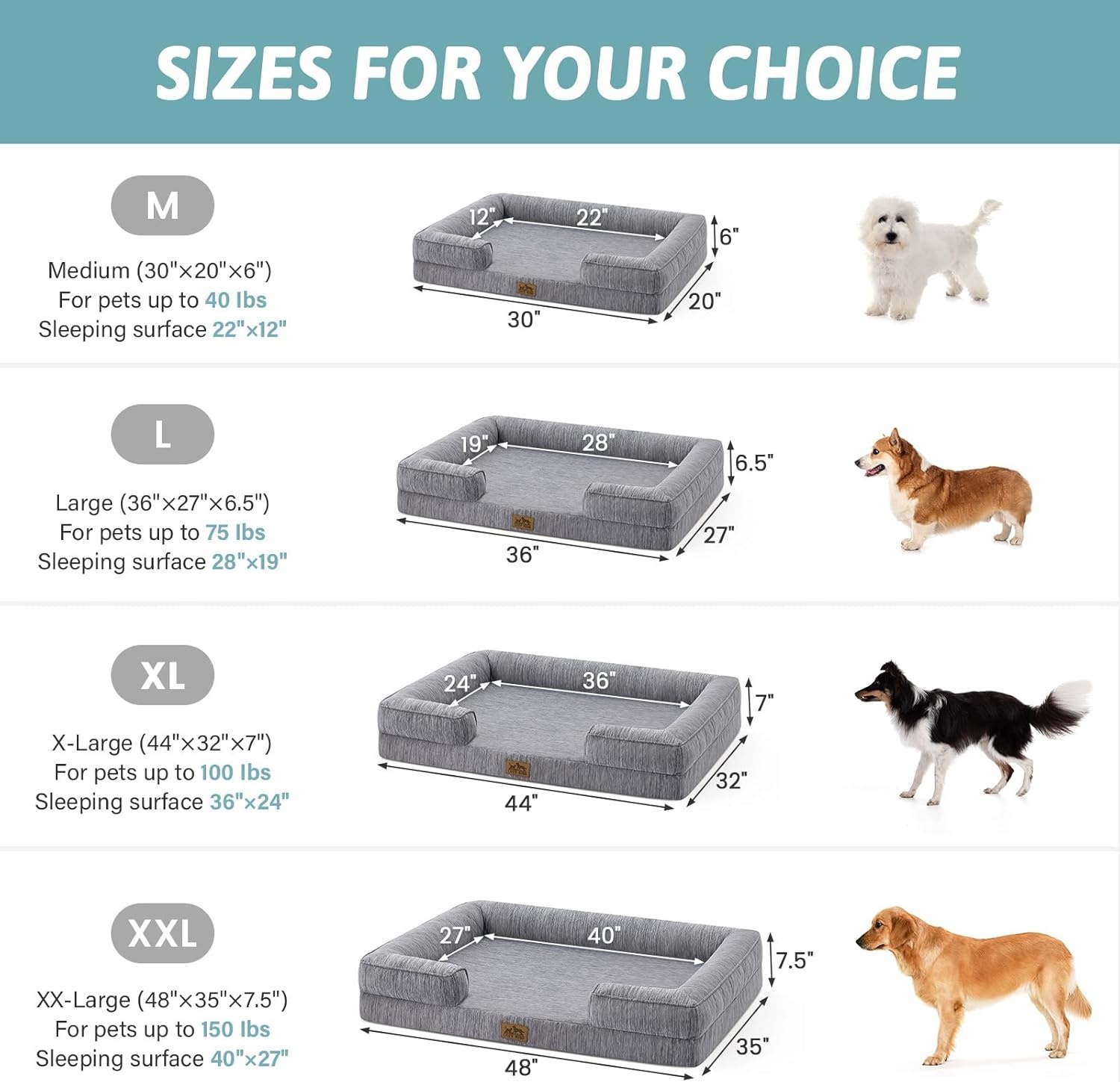image:imageCOZY KISS Cooling Dog Bed for Large Medium Size Dogs QMax gt04 Summer Cool Orthopedic Foam Pet Sofa Bed with Sides Bolster AntiSlip Couch with Washable Removable Cover L 36x27x65 inch BeigeDark Grey
