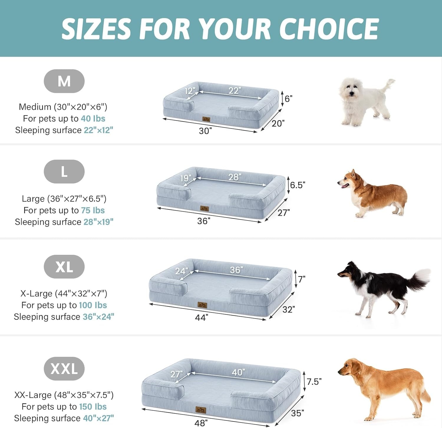 image:imageCOZY KISS Cooling Dog Bed for Large Medium Size Dogs QMax gt04 Summer Cool Orthopedic Foam Pet Sofa Bed with Sides Bolster AntiSlip Couch with Washable Removable Cover L 36x27x65 inch BeigeBlue