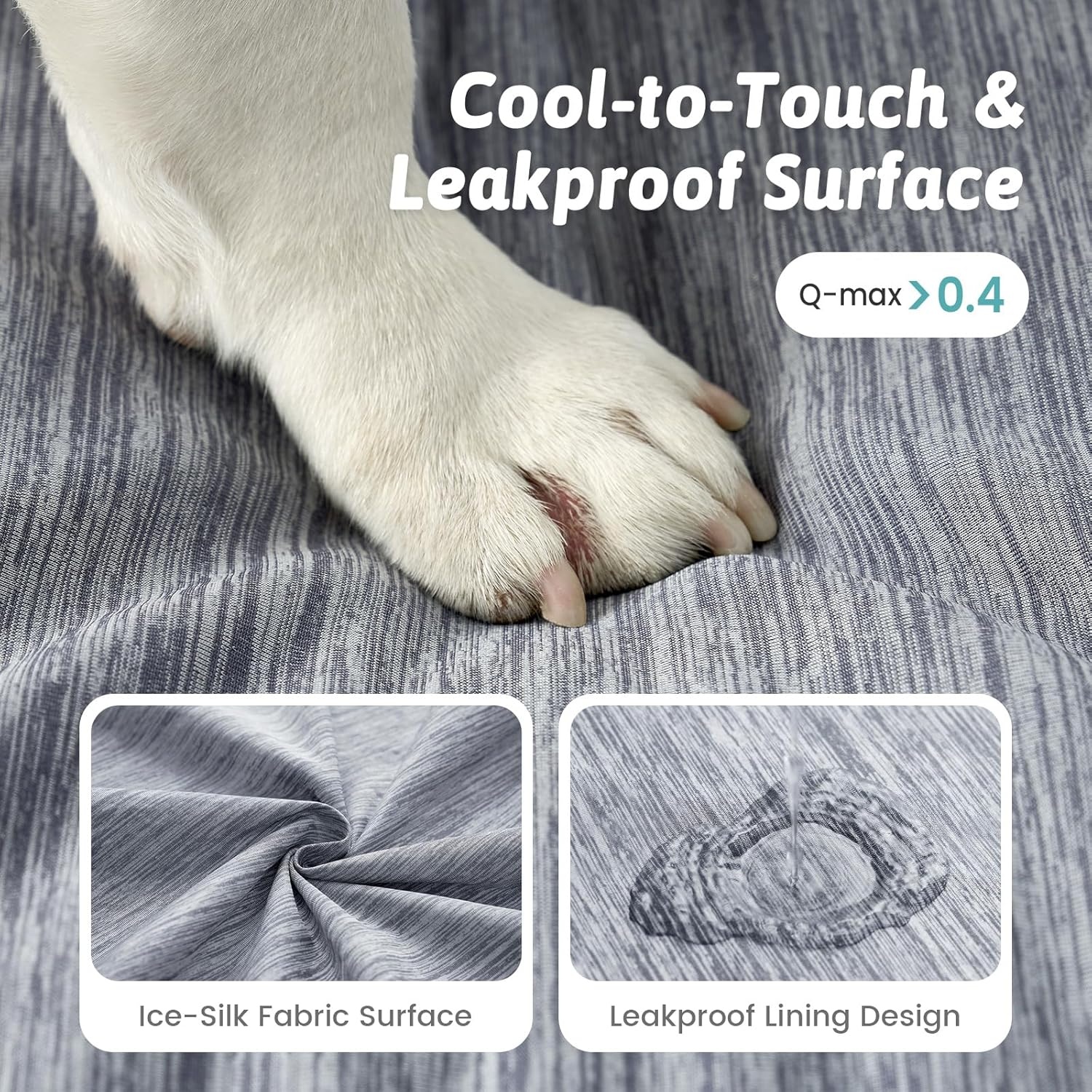 image:imageCOZY KISS Cooling Dog Bed for Large Medium Size Dogs QMax gt04 Summer Cool Orthopedic Foam Pet Sofa Bed with Sides Bolster AntiSlip Couch with Washable Removable Cover L 36x27x65 inch BeigeDark Grey