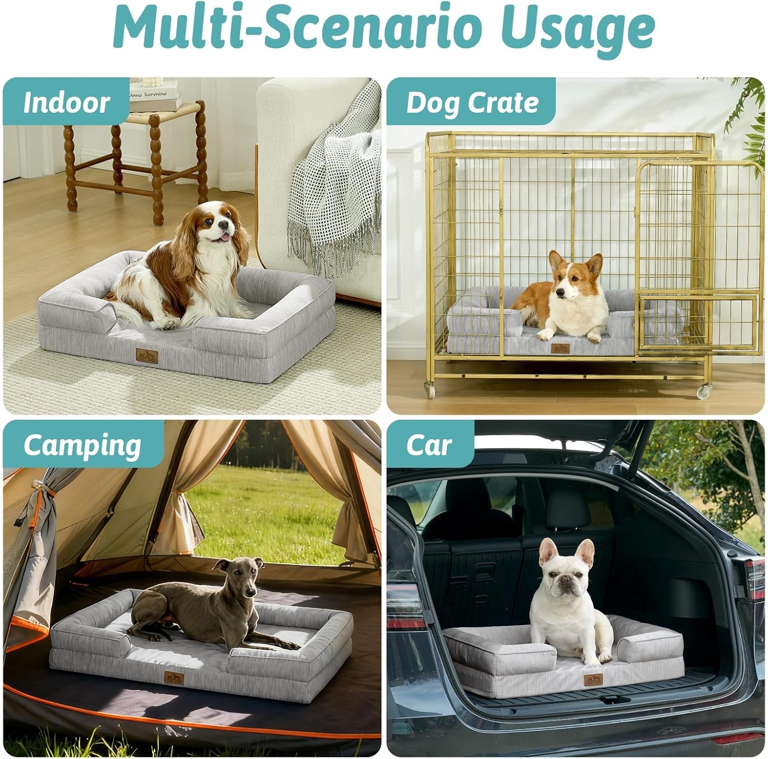 image:imageCOZY KISS Cooling Dog Bed for Large Medium Size Dogs QMax gt04 Summer Cool Orthopedic Foam Pet Sofa Bed with Sides Bolster AntiSlip Couch with Washable Removable Cover L 36x27x65 inch BeigeGrey