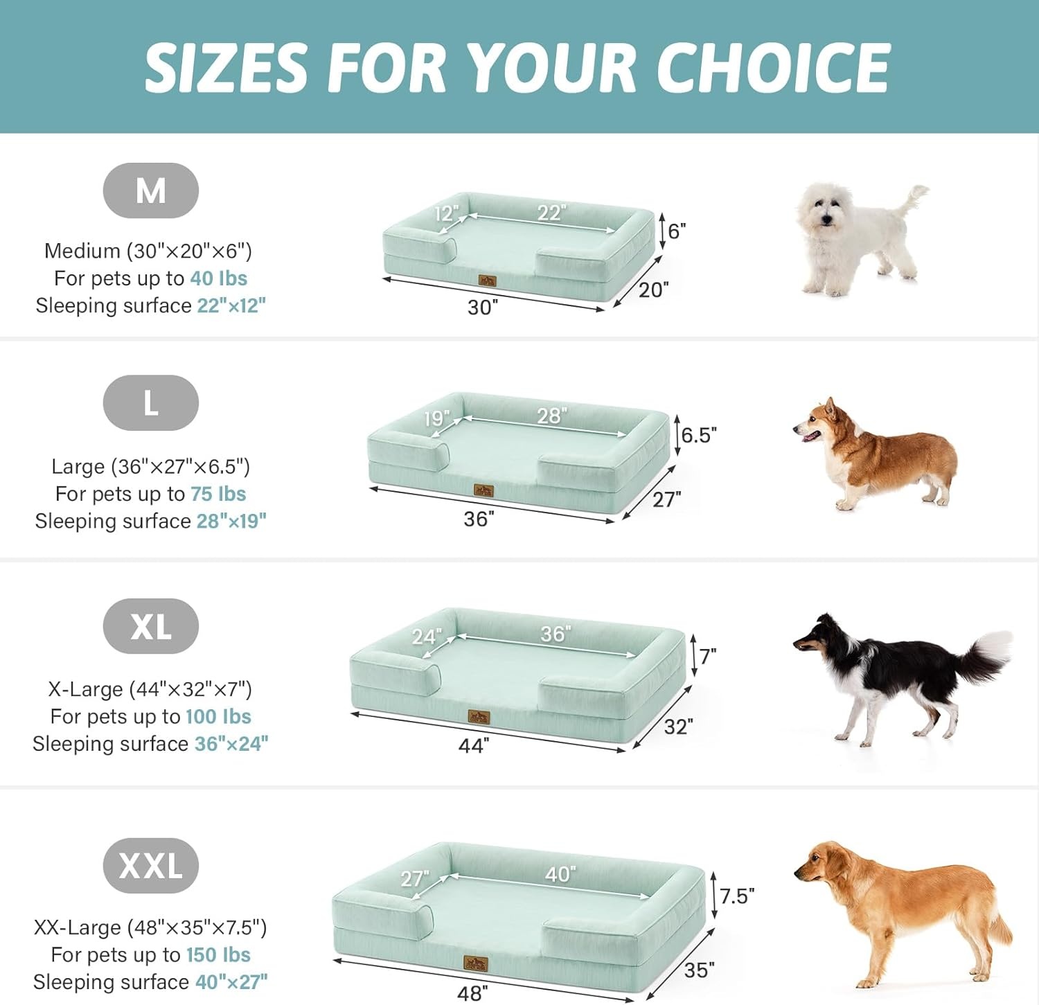 image:imageCOZY KISS Cooling Dog Bed for Large Medium Size Dogs QMax gt04 Summer Cool Orthopedic Foam Pet Sofa Bed with Sides Bolster AntiSlip Couch with Washable Removable Cover L 36x27x65 inch BeigeGreen