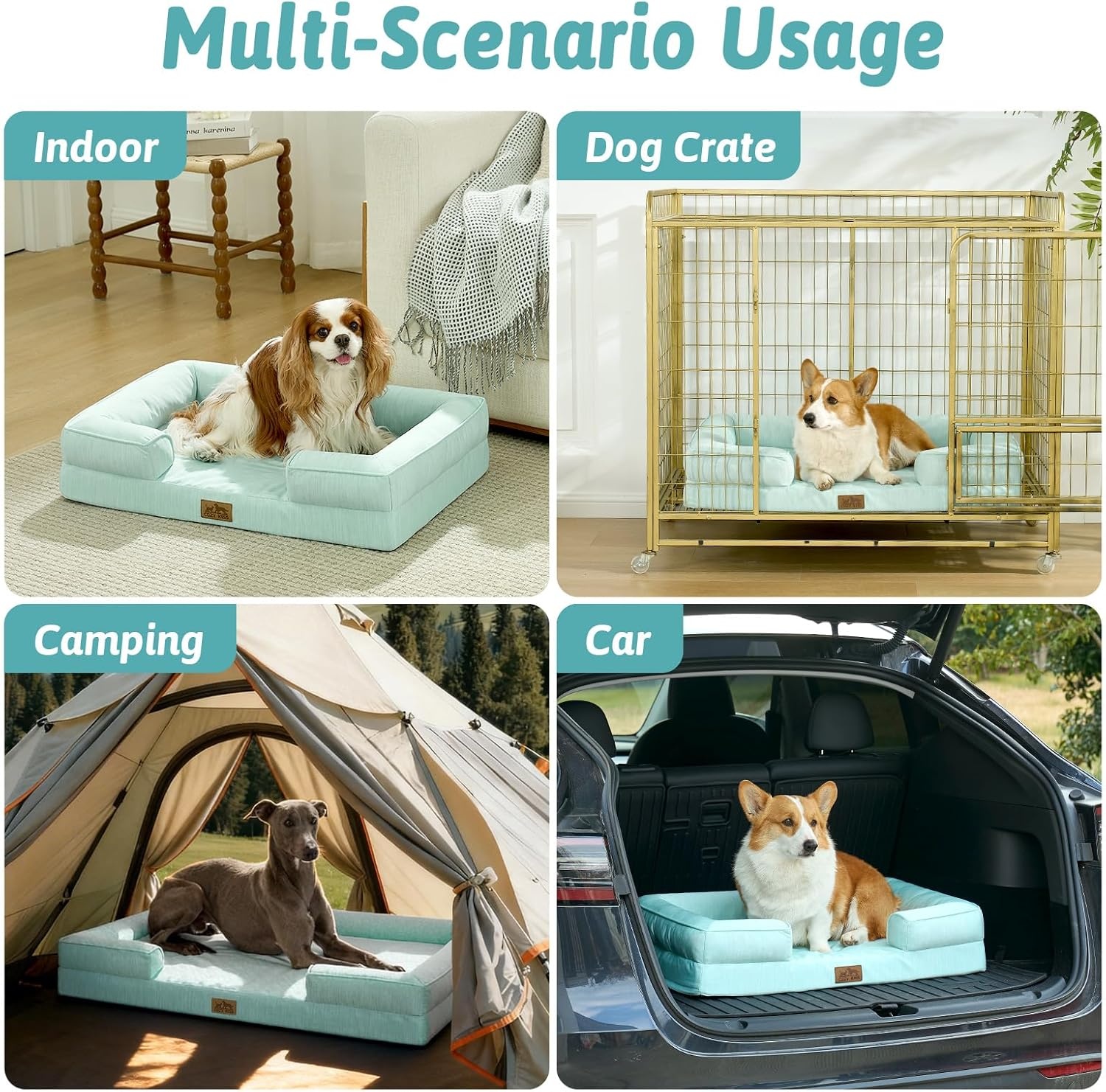 image:imageCOZY KISS Cooling Dog Bed for Large Medium Size Dogs QMax gt04 Summer Cool Orthopedic Foam Pet Sofa Bed with Sides Bolster AntiSlip Couch with Washable Removable Cover L 36x27x65 inch BeigeGreen