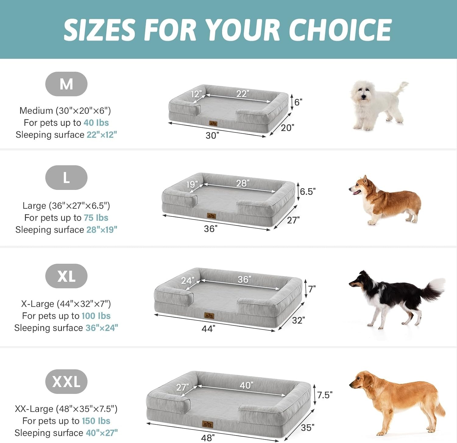 image:imageCOZY KISS Cooling Dog Bed for Large Medium Size Dogs QMax gt04 Summer Cool Orthopedic Foam Pet Sofa Bed with Sides Bolster AntiSlip Couch with Washable Removable Cover L 36x27x65 inch BeigeGrey