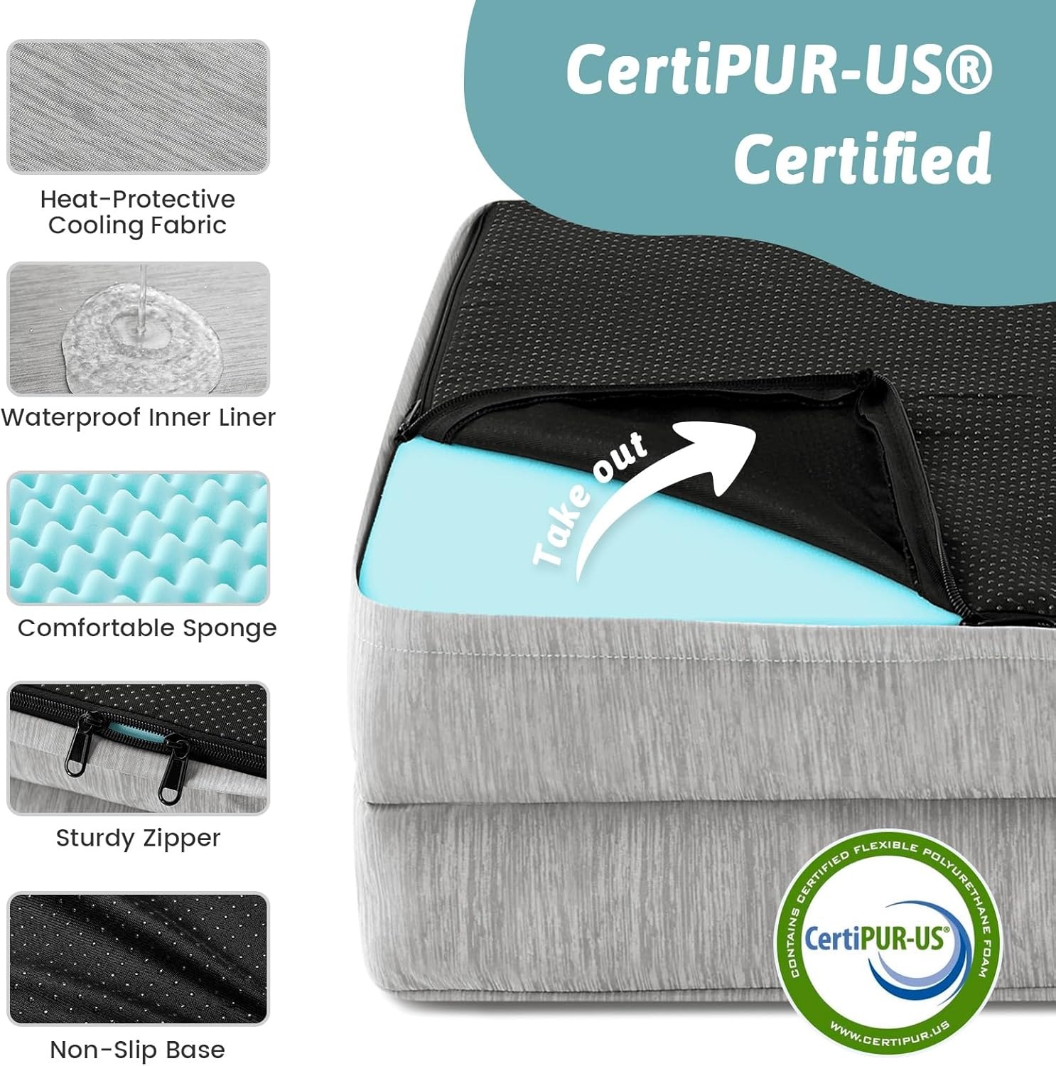 image:imageCOZY KISS Cooling Dog Bed for Large Medium Size Dogs QMax gt04 Summer Cool Orthopedic Foam Pet Sofa Bed with Sides Bolster AntiSlip Couch with Washable Removable Cover L 36x27x65 inch BeigeGrey