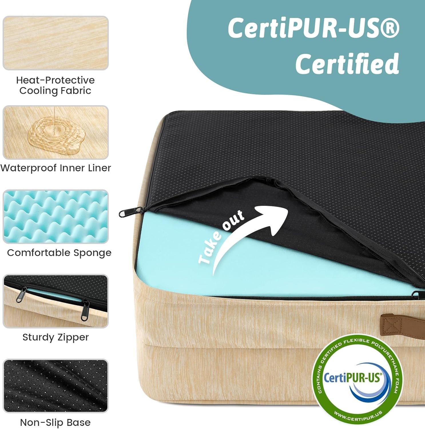 image:imageCOZY KISS Cooling Dog Bed for Large Medium Size Dogs QMax gt04 Summer Cool Orthopedic Foam Pet Sofa Bed with Sides Bolster AntiSlip Couch with Washable Removable Cover L 36x27x65 inch BeigeBeige