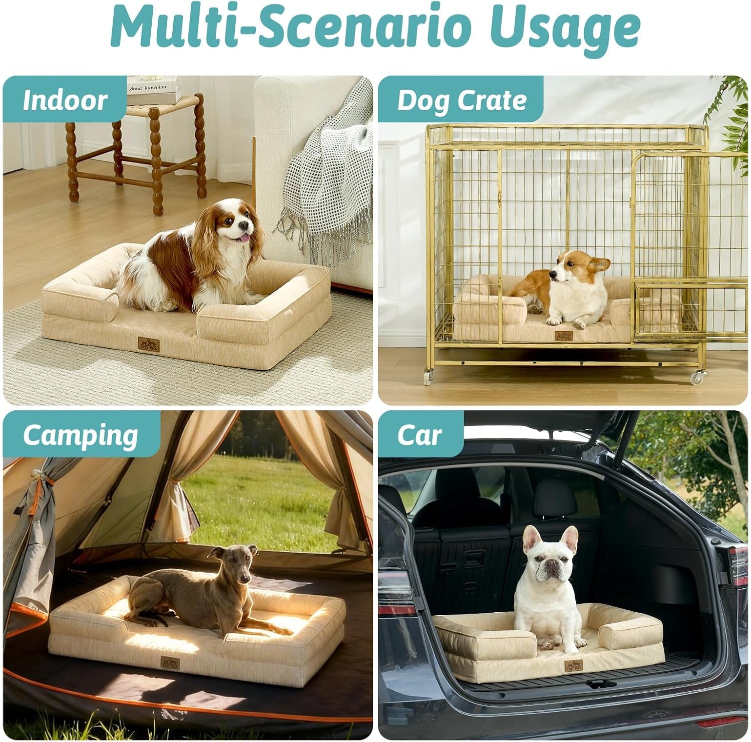 image:imageCOZY KISS Cooling Dog Bed for Large Medium Size Dogs QMax gt04 Summer Cool Orthopedic Foam Pet Sofa Bed with Sides Bolster AntiSlip Couch with Washable Removable Cover L 36x27x65 inch BeigeBeige