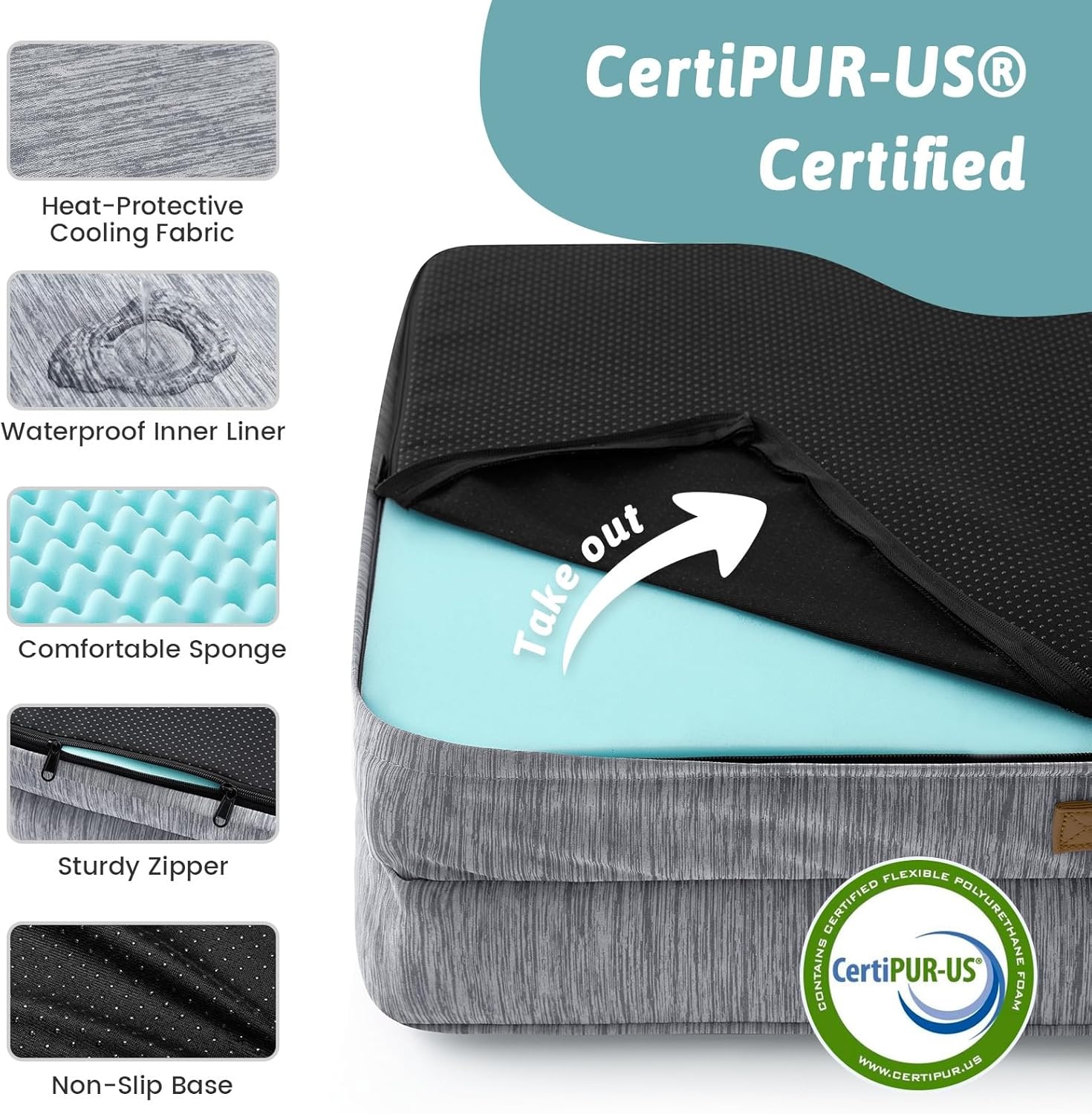 image:imageCOZY KISS Cooling Dog Bed for Large Medium Size Dogs QMax gt04 Summer Cool Orthopedic Foam Pet Sofa Bed with Sides Bolster AntiSlip Couch with Washable Removable Cover L 36x27x65 inch BeigeDark Grey