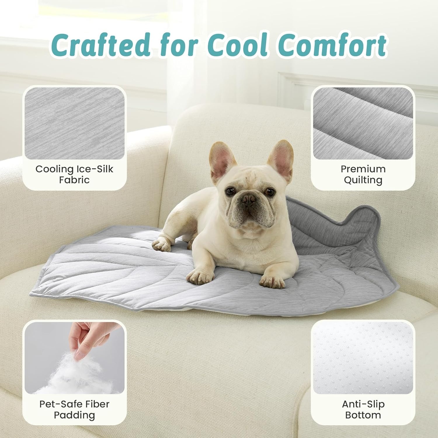 image:imageCOZY KISS Dog Cooling Mat Large QMax gt 04 Leaf Shaped Pet Pad Liquid Pee Proof Summer Mat for Cats Washable Sleep Blanket for Bed Couch Floor Indoor 33x28 inch Silver GreySilver Grey