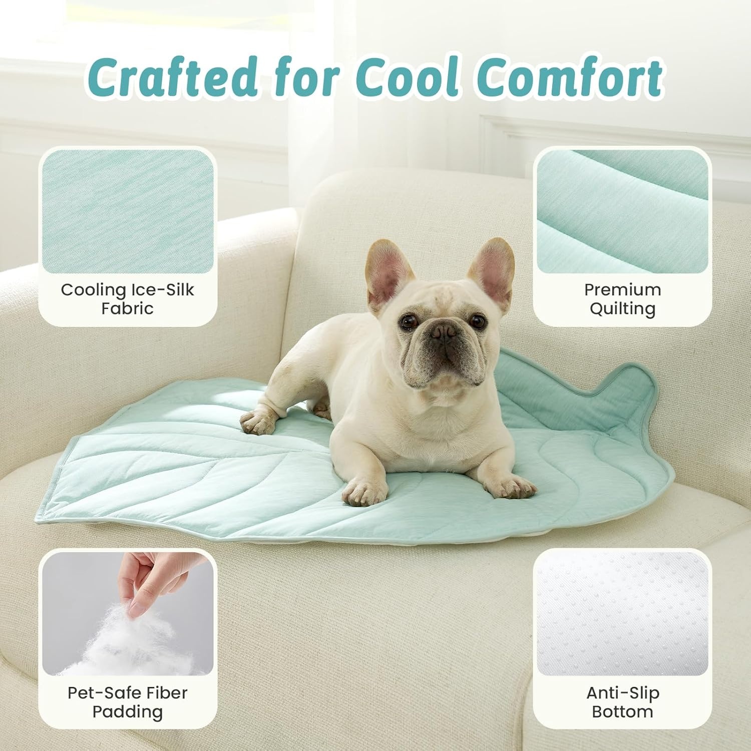 image:imageCOZY KISS Dog Cooling Mat Large QMax gt 04 Leaf Shaped Pet Pad Liquid Pee Proof Summer Mat for Cats Washable Sleep Blanket for Bed Couch Floor Indoor 33x28 inch Silver GreyGreen
