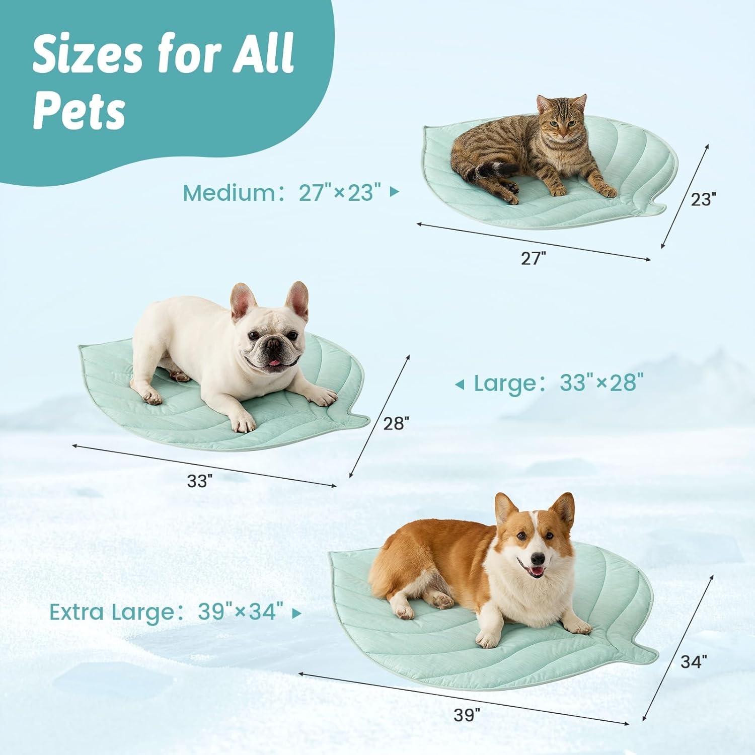 image:imageCOZY KISS Dog Cooling Mat Large QMax gt 04 Leaf Shaped Pet Pad Liquid Pee Proof Summer Mat for Cats Washable Sleep Blanket for Bed Couch Floor Indoor 33x28 inch Silver GreyGreen