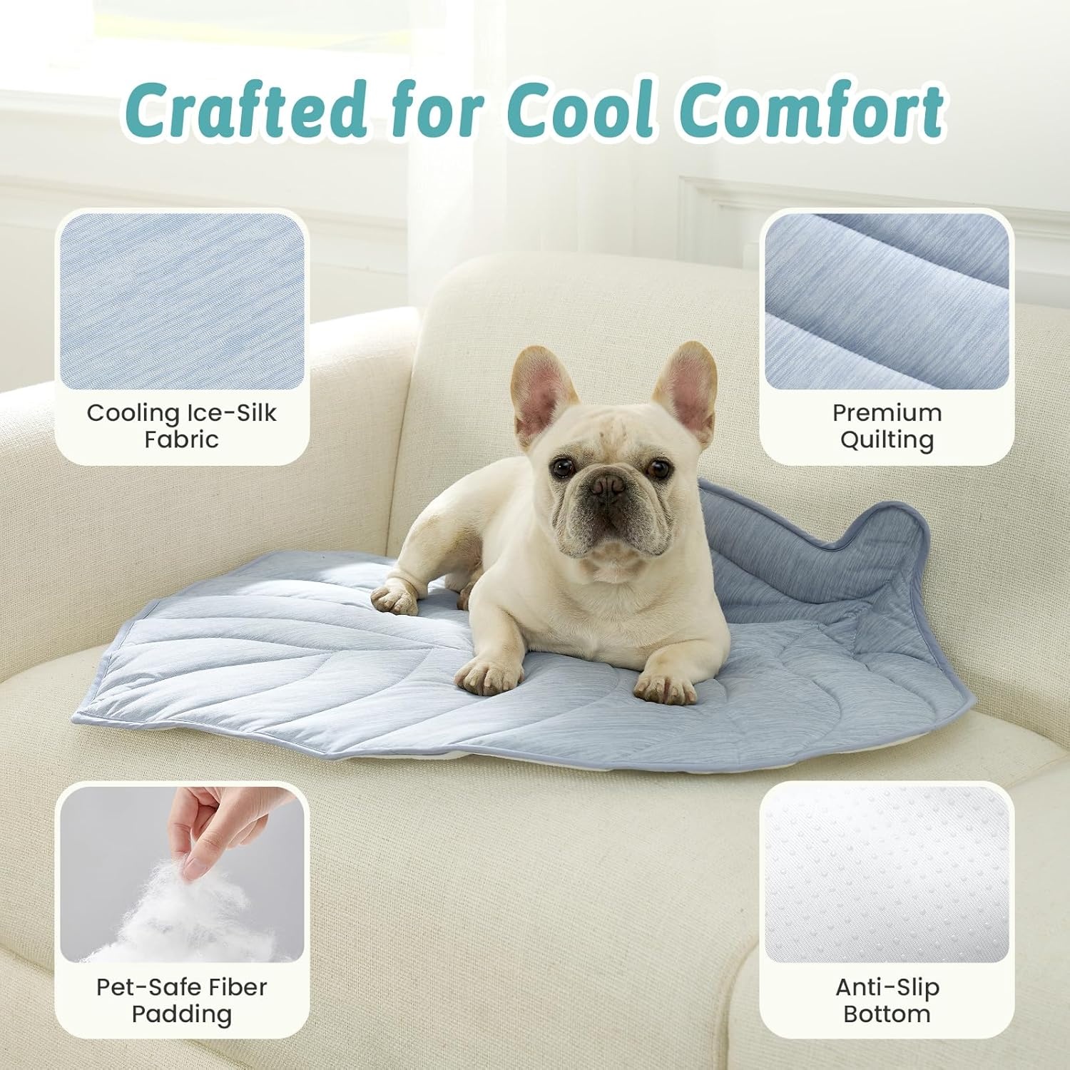 image:imageCOZY KISS Dog Cooling Mat Large QMax gt 04 Leaf Shaped Pet Pad Liquid Pee Proof Summer Mat for Cats Washable Sleep Blanket for Bed Couch Floor Indoor 33x28 inch Silver GreyBlue