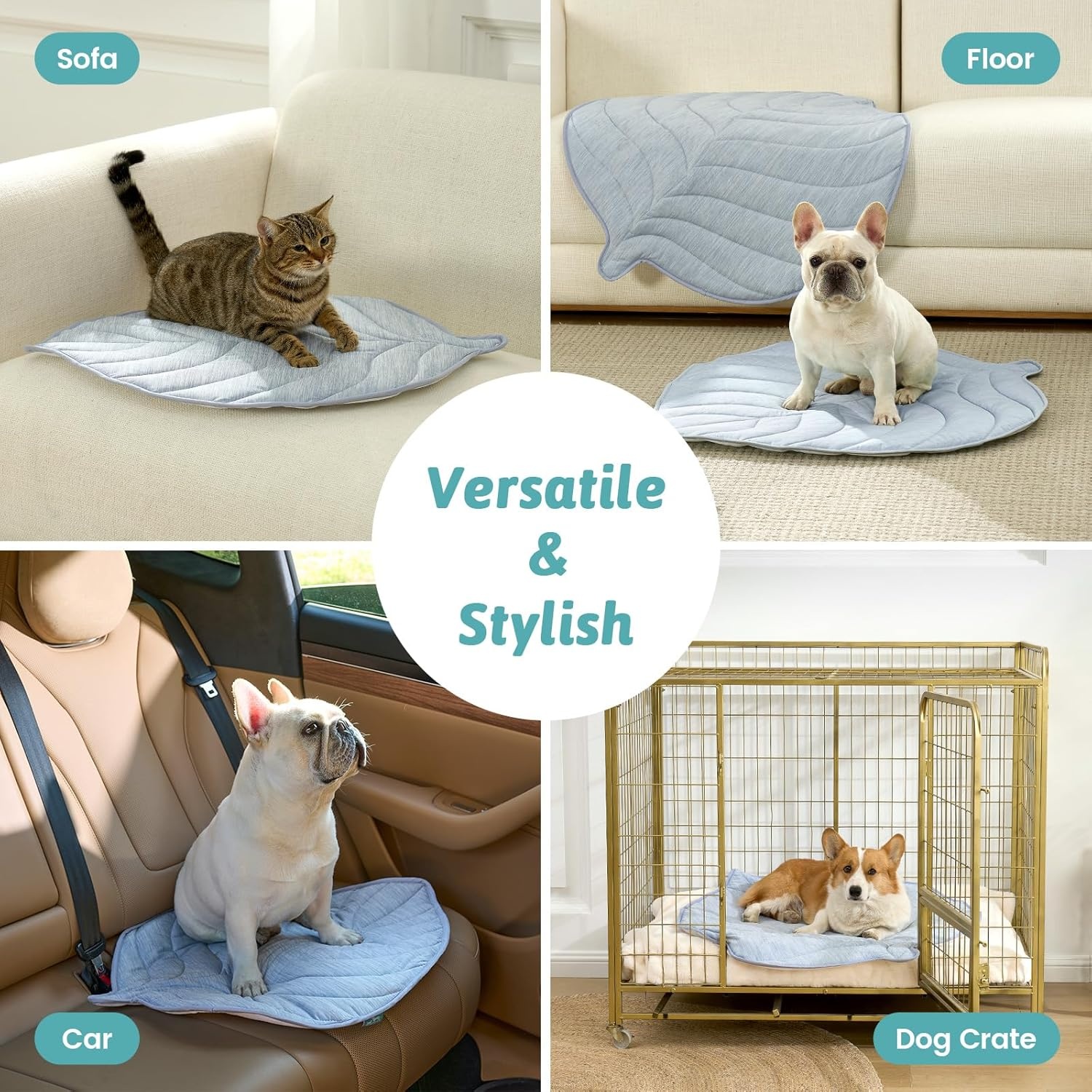 image:imageCOZY KISS Dog Cooling Mat Large QMax gt 04 Leaf Shaped Pet Pad Liquid Pee Proof Summer Mat for Cats Washable Sleep Blanket for Bed Couch Floor Indoor 33x28 inch Silver GreyBlue