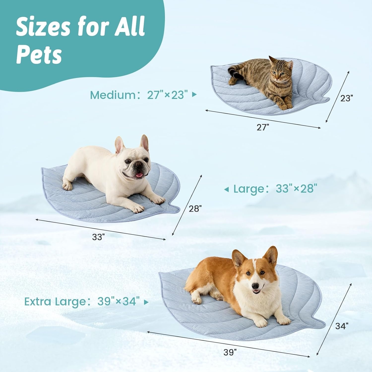 image:imageCOZY KISS Dog Cooling Mat Large QMax gt 04 Leaf Shaped Pet Pad Liquid Pee Proof Summer Mat for Cats Washable Sleep Blanket for Bed Couch Floor Indoor 33x28 inch Silver GreyBlue