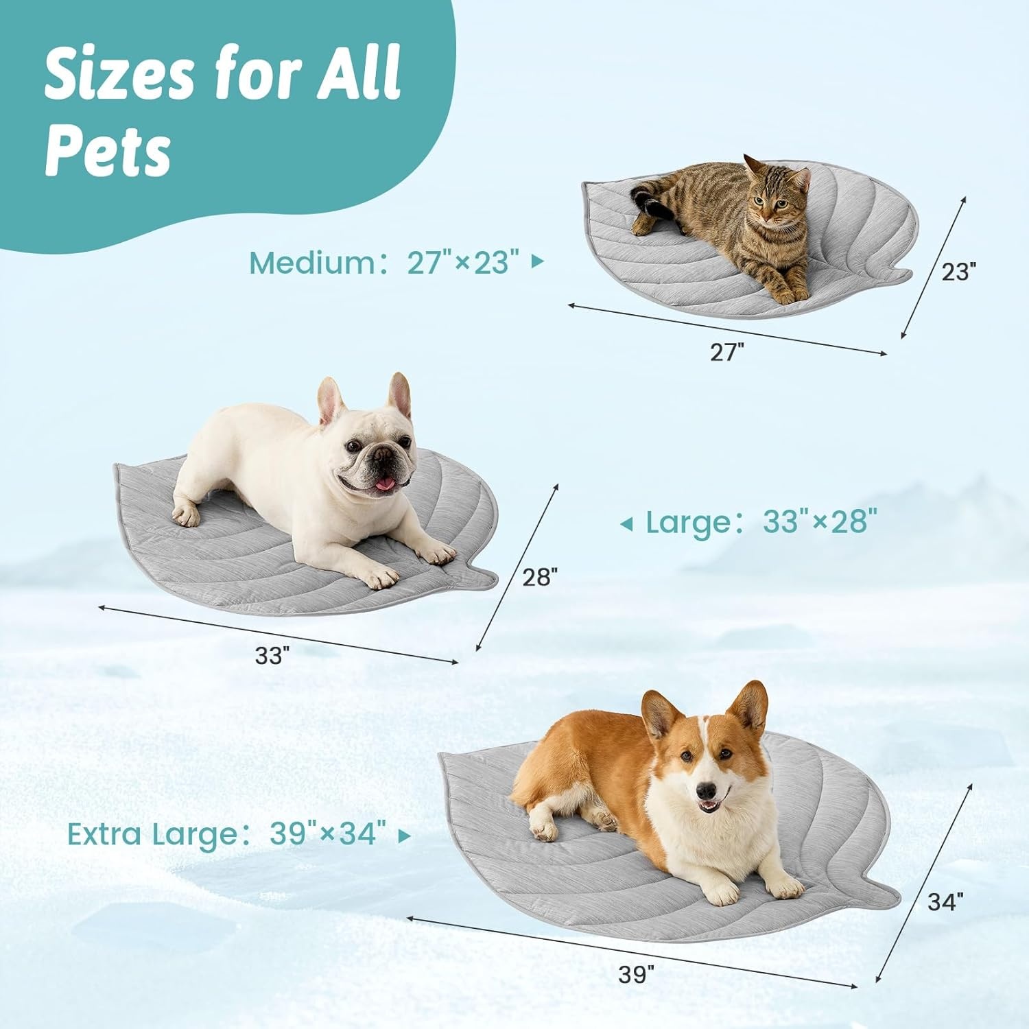image:imageCOZY KISS Dog Cooling Mat Large QMax gt 04 Leaf Shaped Pet Pad Liquid Pee Proof Summer Mat for Cats Washable Sleep Blanket for Bed Couch Floor Indoor 33x28 inch Silver GreySilver Grey