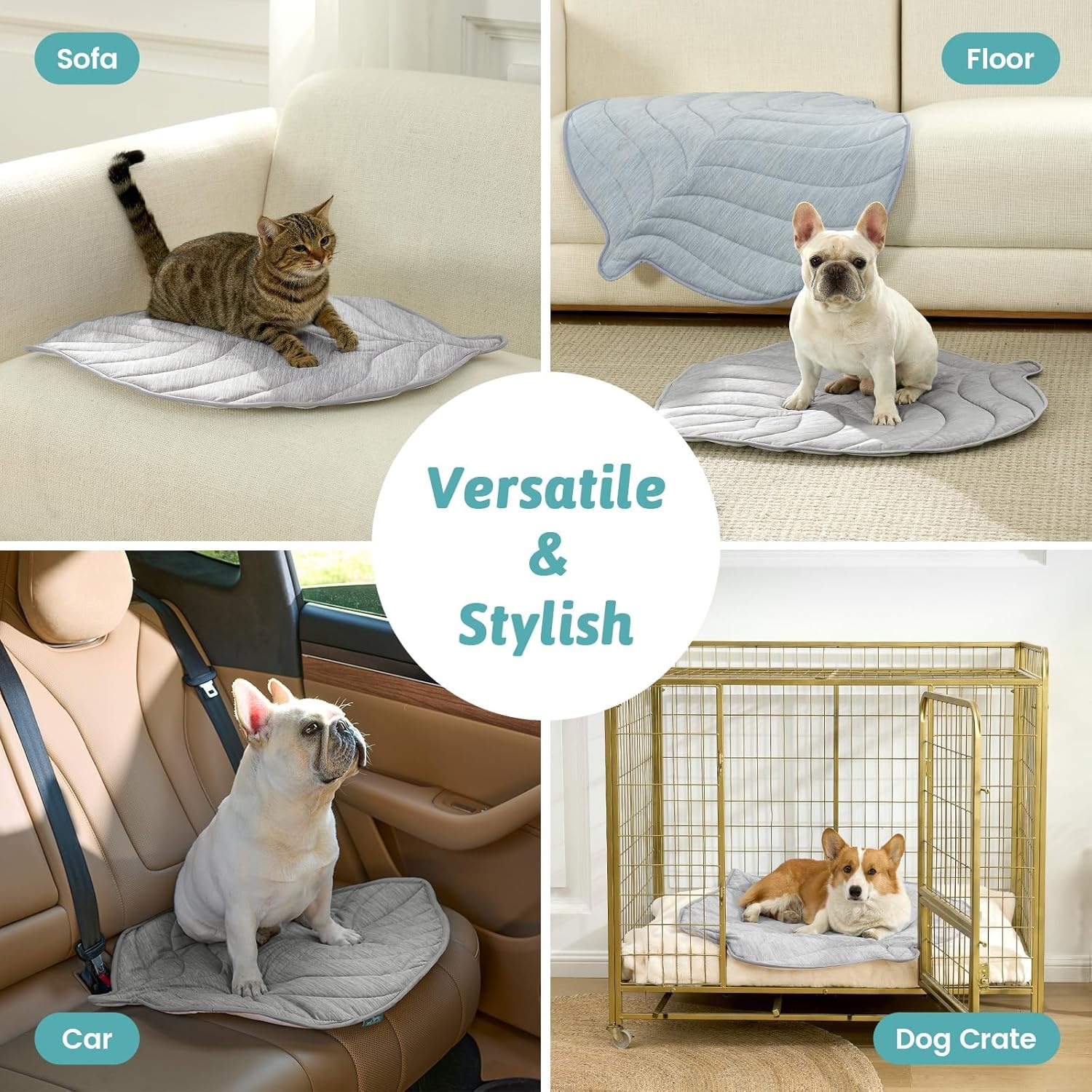 image:imageCOZY KISS Dog Cooling Mat Large QMax gt 04 Leaf Shaped Pet Pad Liquid Pee Proof Summer Mat for Cats Washable Sleep Blanket for Bed Couch Floor Indoor 33x28 inch Silver GreySilver Grey