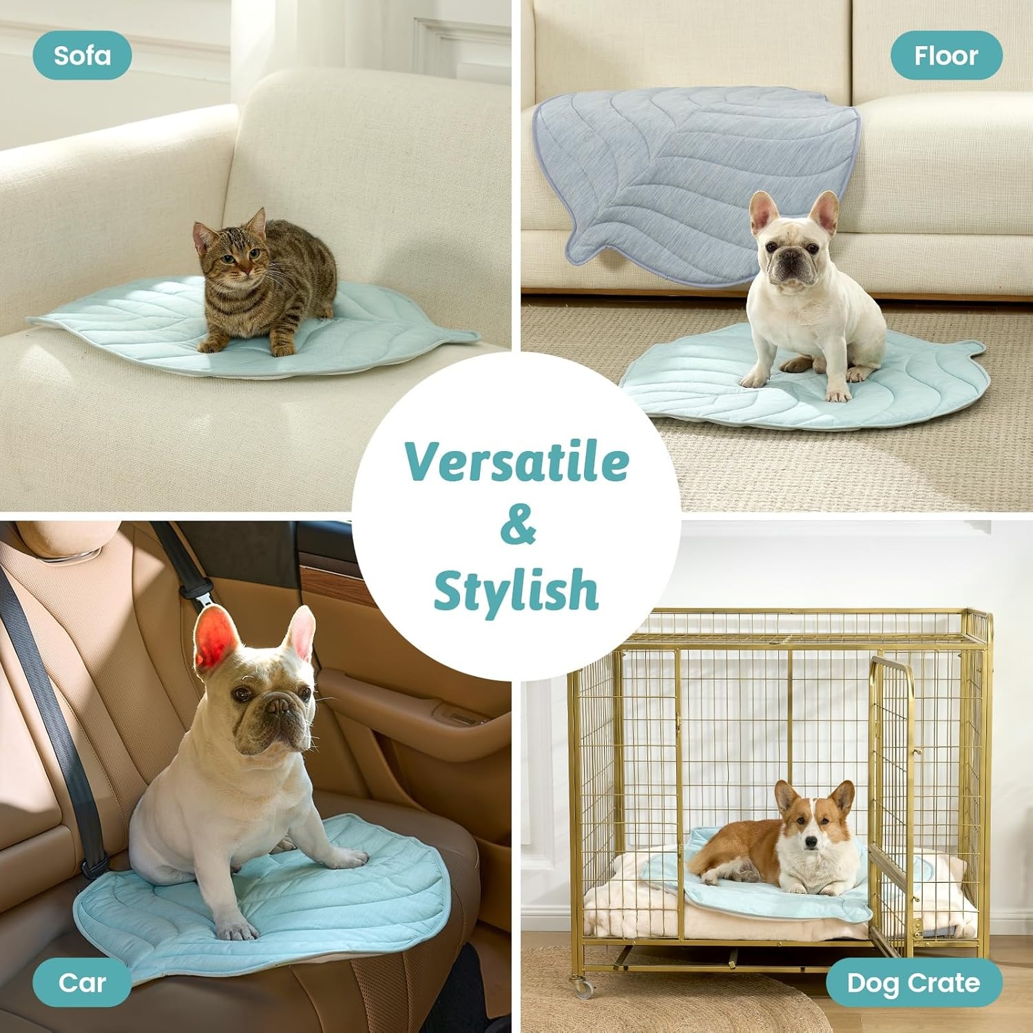 image:imageCOZY KISS Dog Cooling Mat Large QMax gt 04 Leaf Shaped Pet Pad Liquid Pee Proof Summer Mat for Cats Washable Sleep Blanket for Bed Couch Floor Indoor 33x28 inch Silver GreyGreen