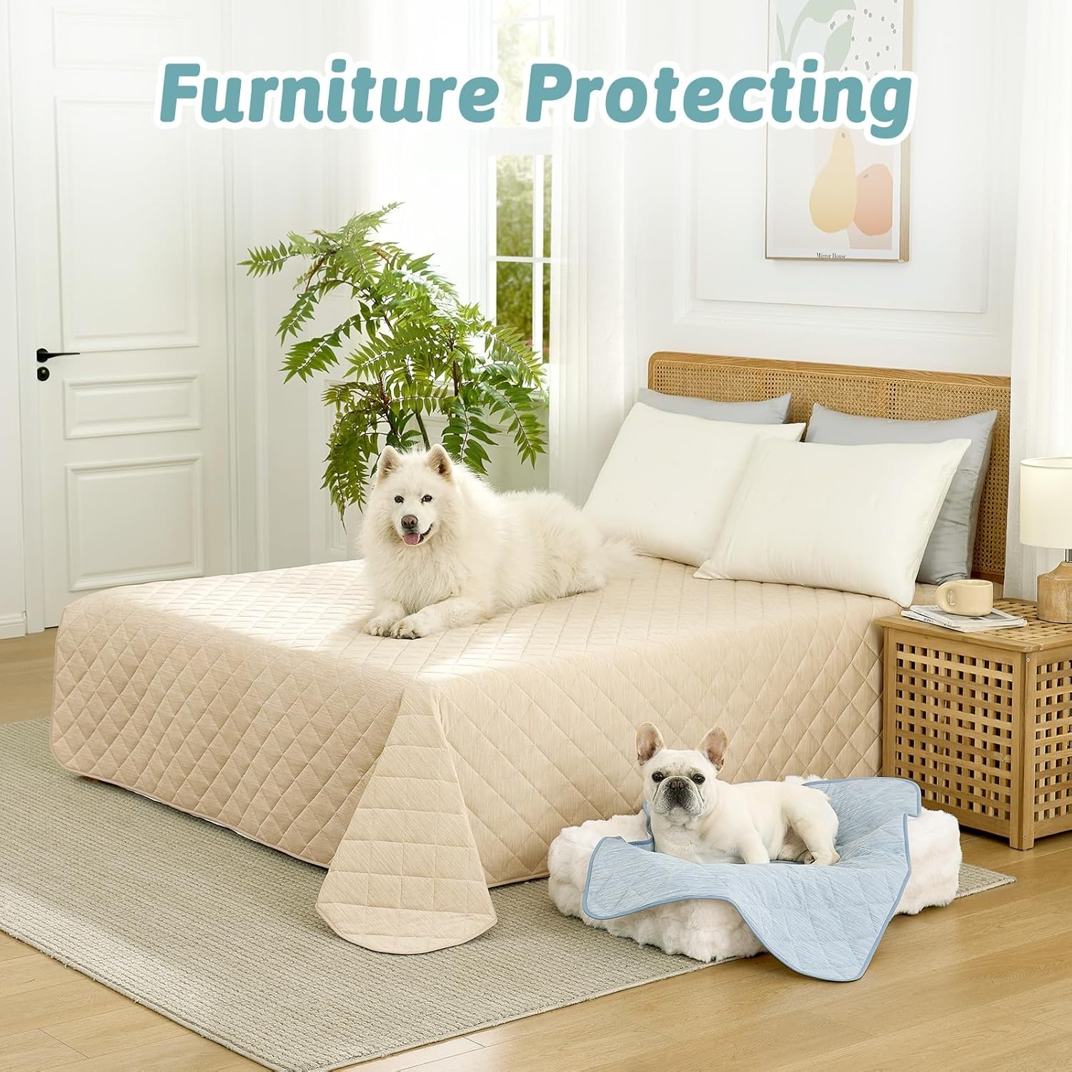 image:imageCOZY KISS Extra Large Dog Cooling Mat 52x82 QMaxgt04 Waterproof amp Leakproof Pet Bed Cover NonSlip Cooling Dog Blanket for Couch Floor Large Dogs GrayBeige