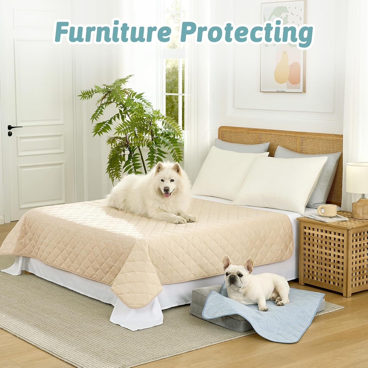 image:imageCOZY KISS Extra Large Dog Cooling Mat 52x82 QMaxgt04 Waterproof amp Leakproof Pet Bed Cover NonSlip Cooling Dog Blanket for Couch Floor Large Dogs GrayBeige