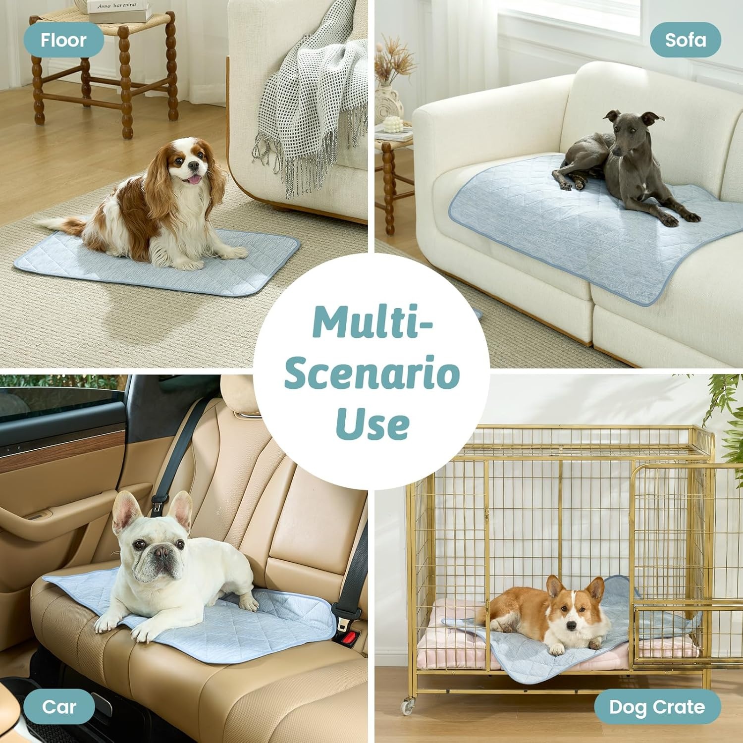 image:imageCOZY KISS Extra Large Dog Cooling Mat 52x82 QMaxgt04 Waterproof amp Leakproof Pet Bed Cover NonSlip Cooling Dog Blanket for Couch Floor Large Dogs GrayBlue