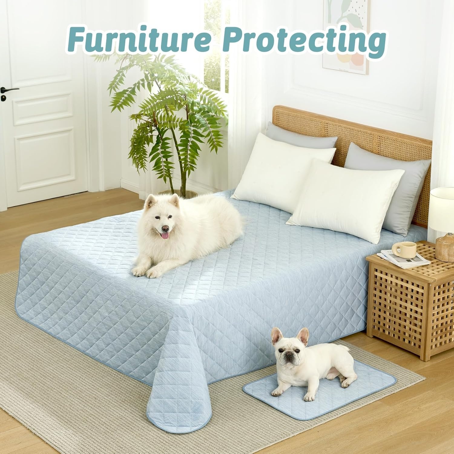 image:imageCOZY KISS Extra Large Dog Cooling Mat 52x82 QMaxgt04 Waterproof amp Leakproof Pet Bed Cover NonSlip Cooling Dog Blanket for Couch Floor Large Dogs GrayBlue