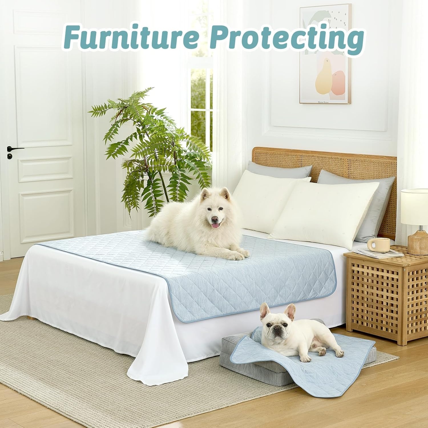 image:imageCOZY KISS Extra Large Dog Cooling Mat 52x82 QMaxgt04 Waterproof amp Leakproof Pet Bed Cover NonSlip Cooling Dog Blanket for Couch Floor Large Dogs GrayBlue