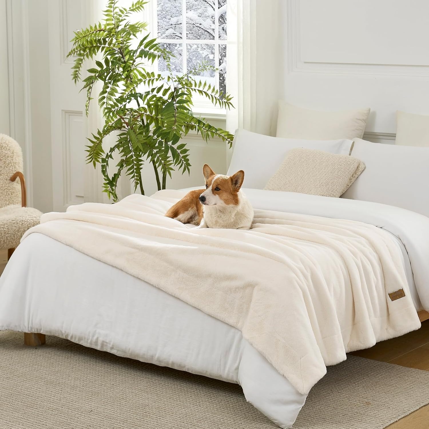 image:imageCOZY KISS Luxury Faux Fur Throw Blanket for Couch Ultra Soft Waterproof Pet Blanket Cozy Warm Plush Blanket for Sofa Bedroom Living Room Liquid Pee Proof for Large Dog or Cat 50x60 inch CreamCream