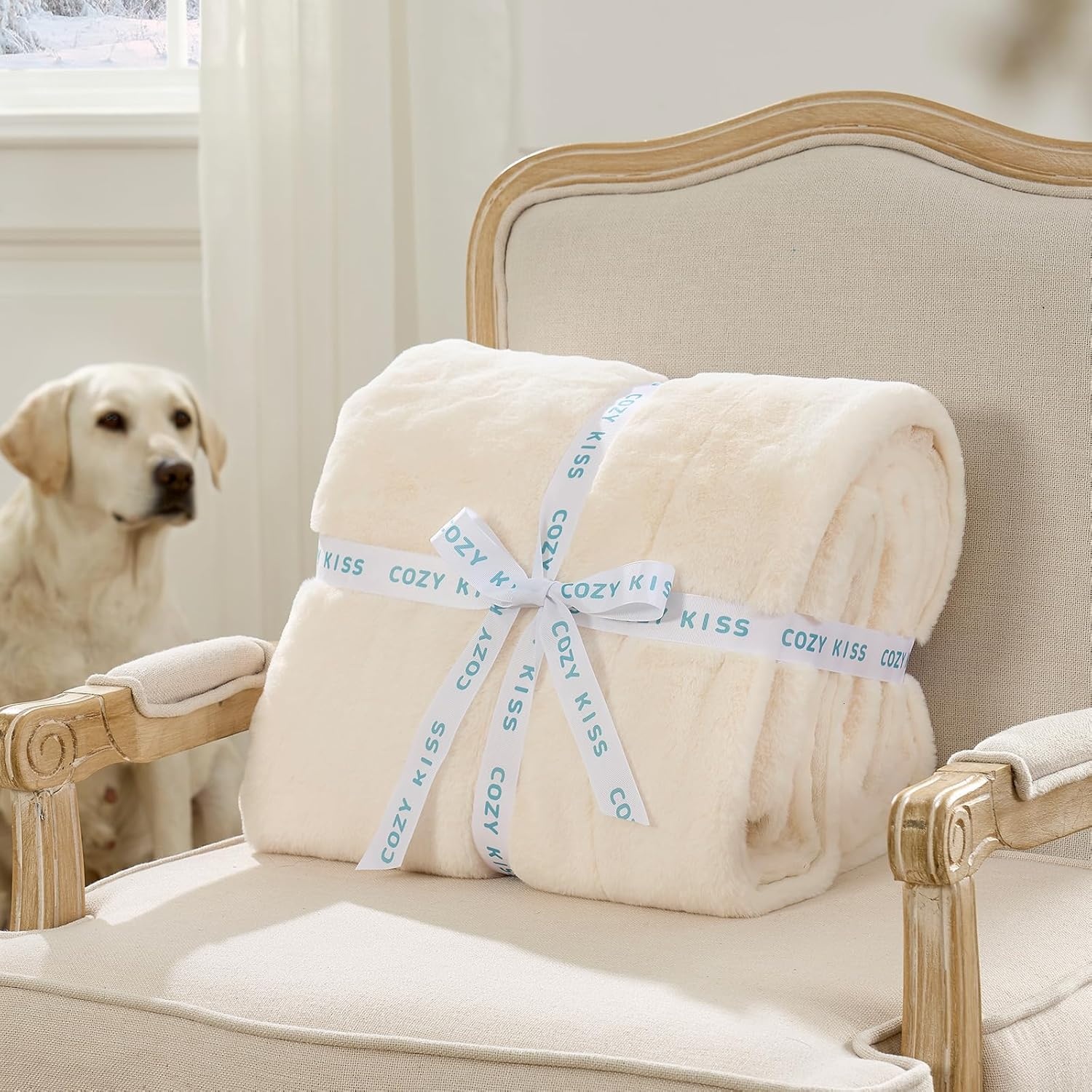 image:imageCOZY KISS Luxury Faux Fur Throw Blanket for Couch Ultra Soft Waterproof Pet Blanket Cozy Warm Plush Blanket for Sofa Bedroom Living Room Liquid Pee Proof for Large Dog or Cat 50x60 inch CreamCream